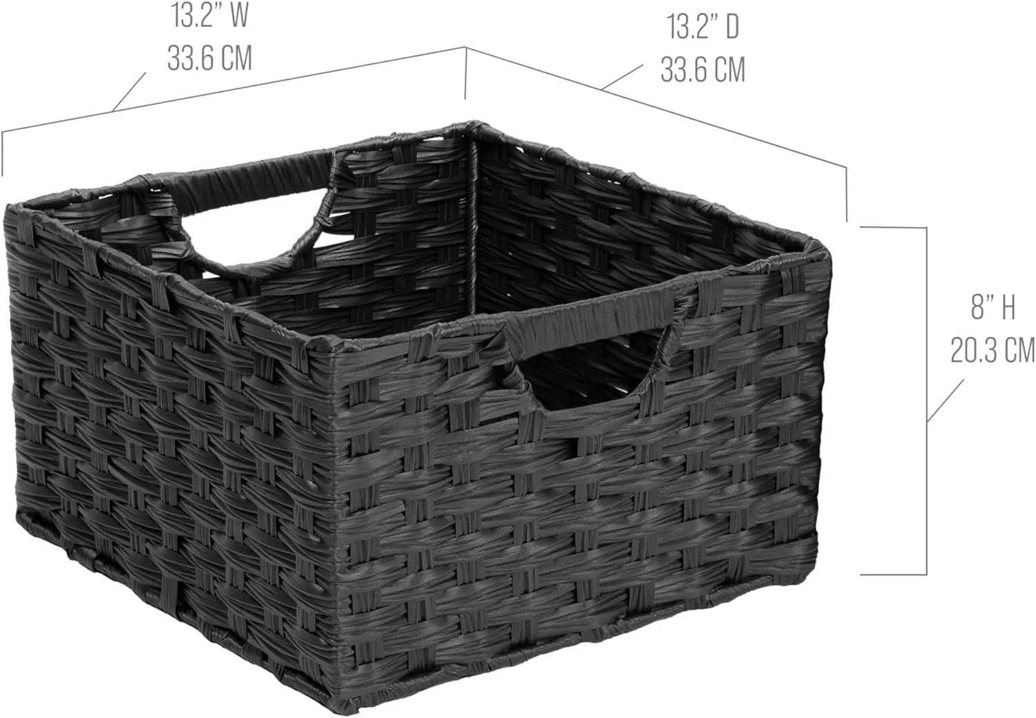 Seville Classics Premium Handwoven Portable Laundry Bin Basket with Carrying Handles, Household Storage for Clothes, Linens, Sheets, Black, Rectangular (2-Pack)