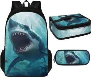 Shark Print Backpack for Toddler Girls Grades 4 to 8 Large Capacity Bookbag for Girl Waterproof and Oil Proof Lunch Bag for Teen Boys for Middle School High School