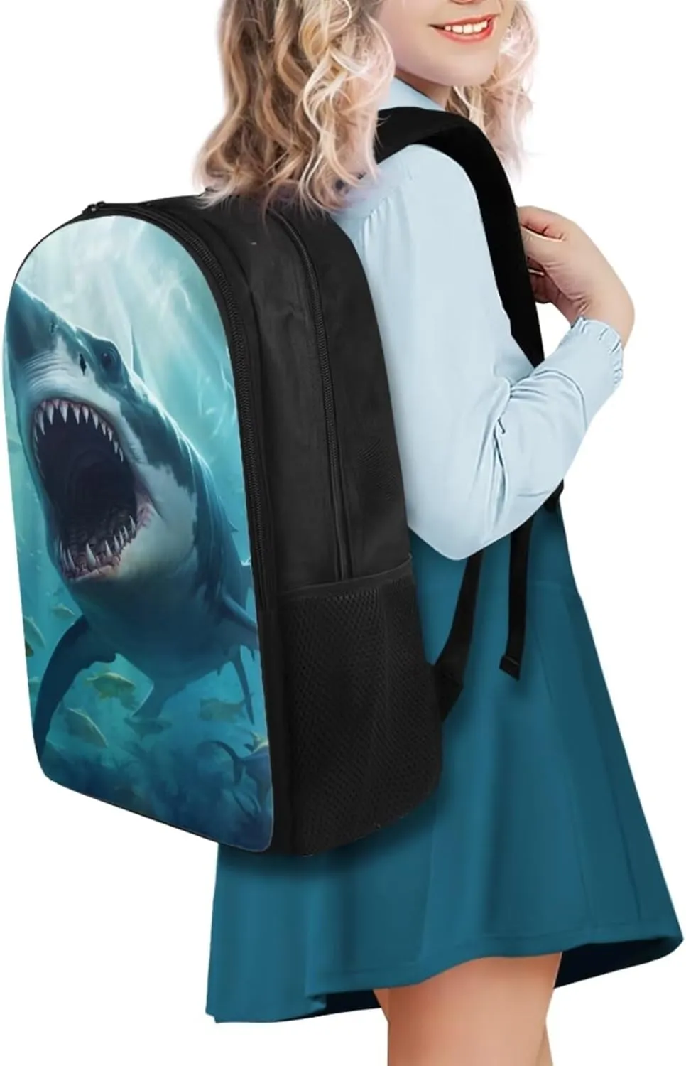 Shark Print Backpack for Toddler Girls Grades 4 to 8 Large Capacity Bookbag for Girl Waterproof and Oil Proof Lunch Bag for Teen Boys for Middle School High School