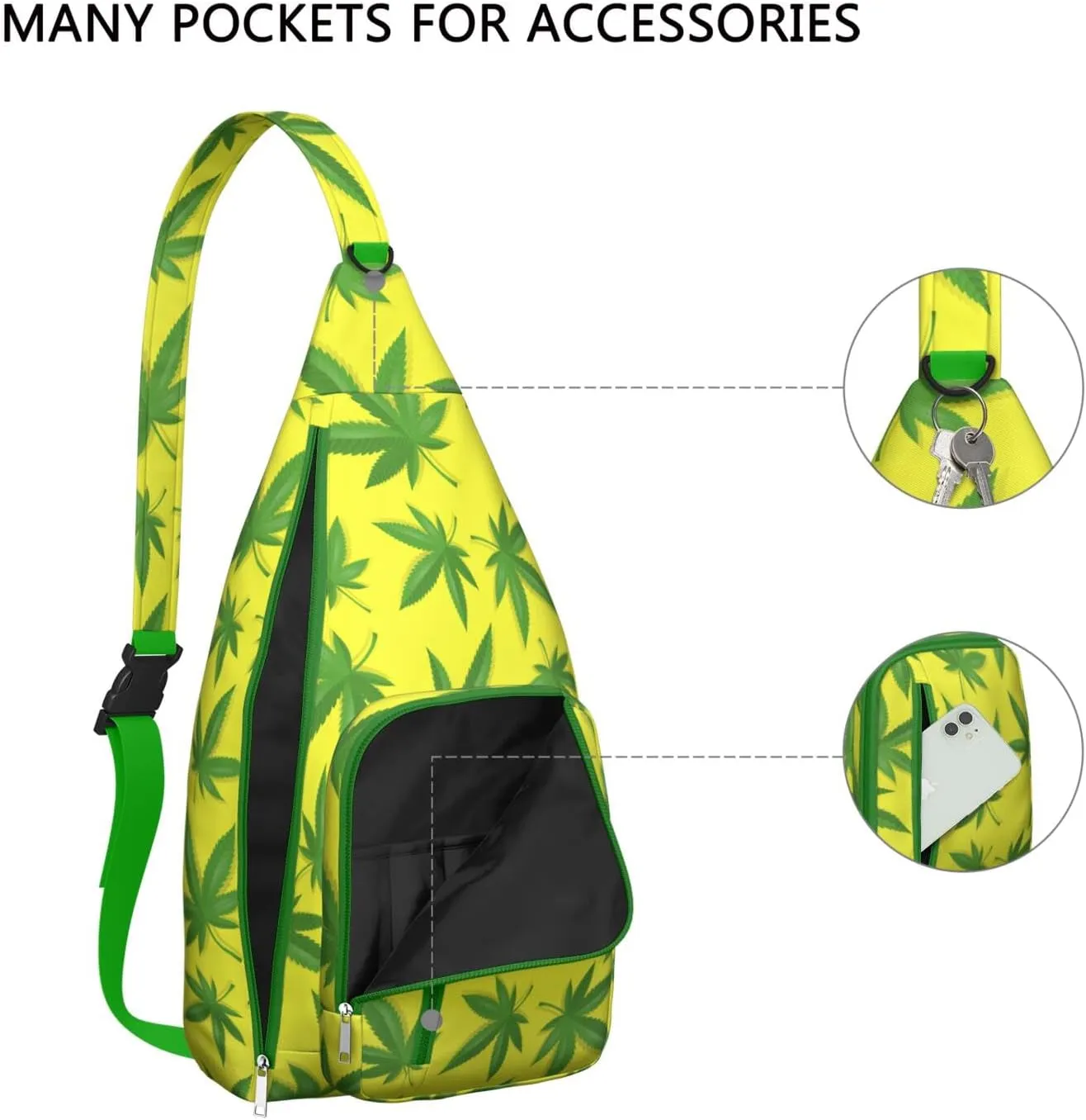 Shoulder Sling Crossbody Casual Chest Bag For Travel Sports Running,Backpack for Men & Women Lightweight Sports BagCrossbody Concealed Carry,Marijuana Leaf Shoulder Bag Waterproof Chest Bag