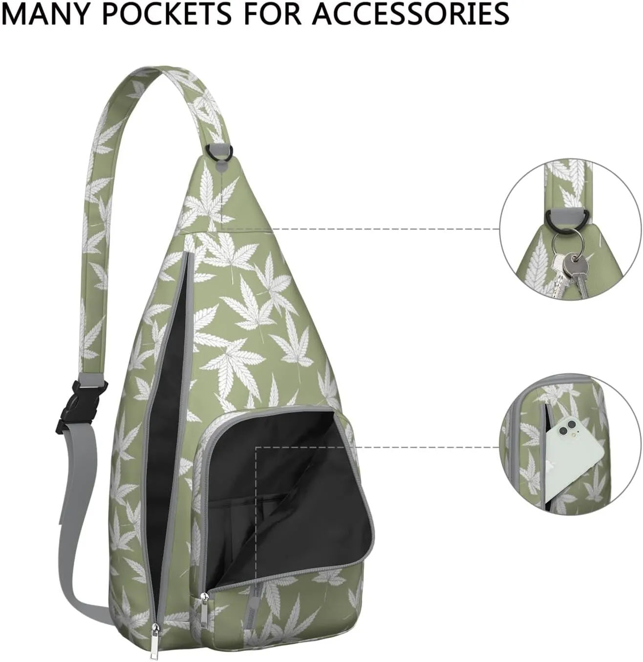 Shoulder Sling Crossbody Casual Chest Bag For Travel Sports Running,Backpack for Men & Women Lightweight Sports BagCrossbody Concealed Carry,Marijuana Leaf Shoulder Bag Waterproof Chest Bag