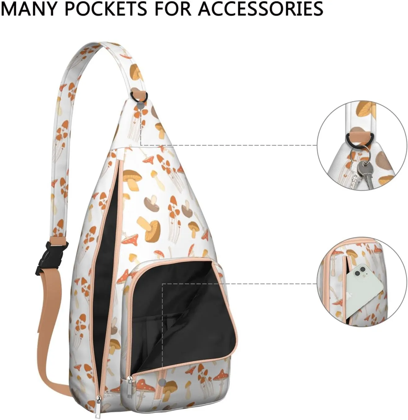 Shoulder Sling Crossbody Casual Chest Bag For Travel Sports Running,Backpack for Men & Women Lightweight Sports BagCrossbody Concealed Carry,Mushroom Shoulder Bag Waterproof Chest Bag