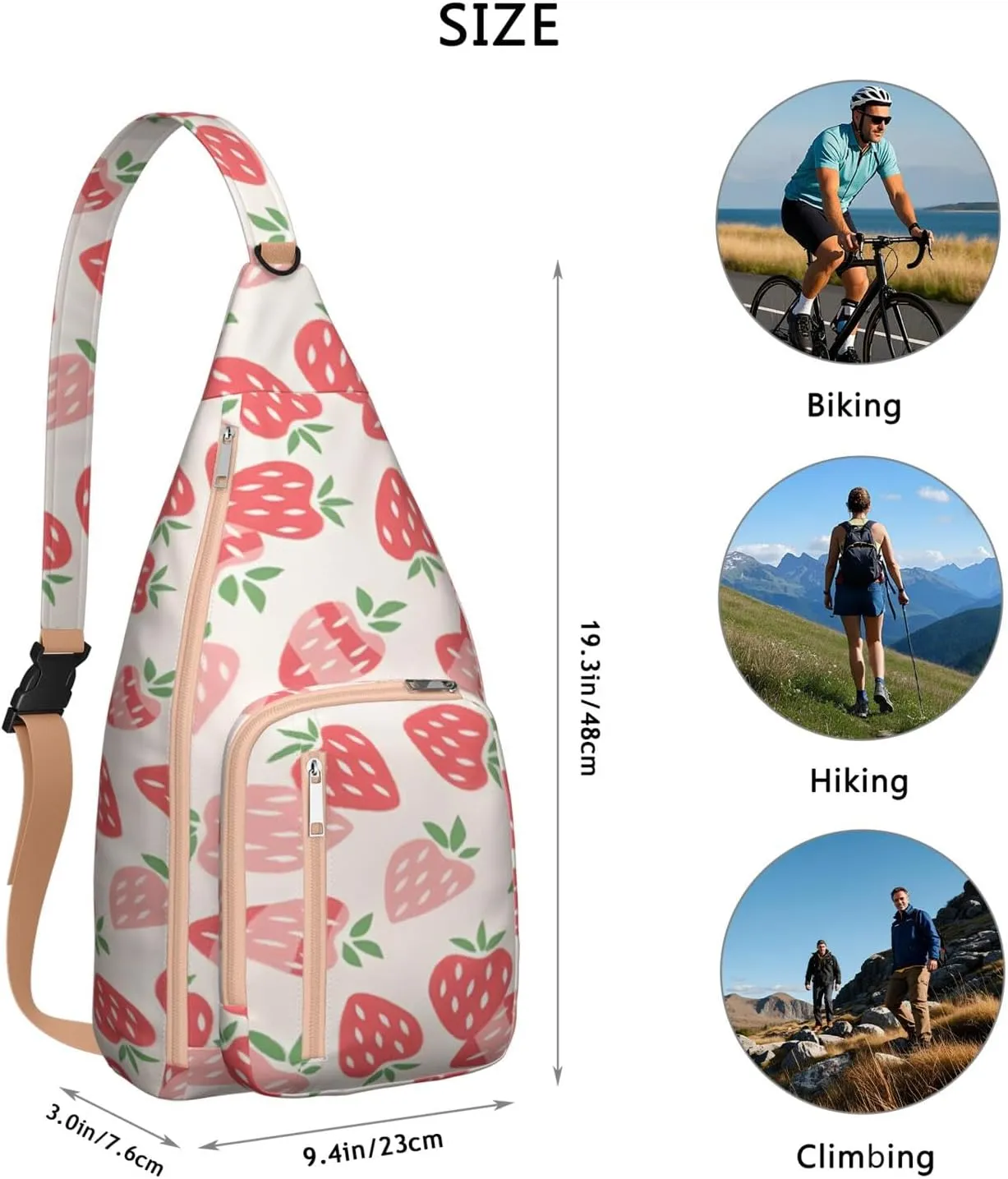 Shoulder Sling Crossbody Casual Chest Bag For Travel Sports Running,Backpack for Men & Women Lightweight Sports BagCrossbody Concealed Carry,Strawberry Shoulder Bag Waterproof Chest Bag