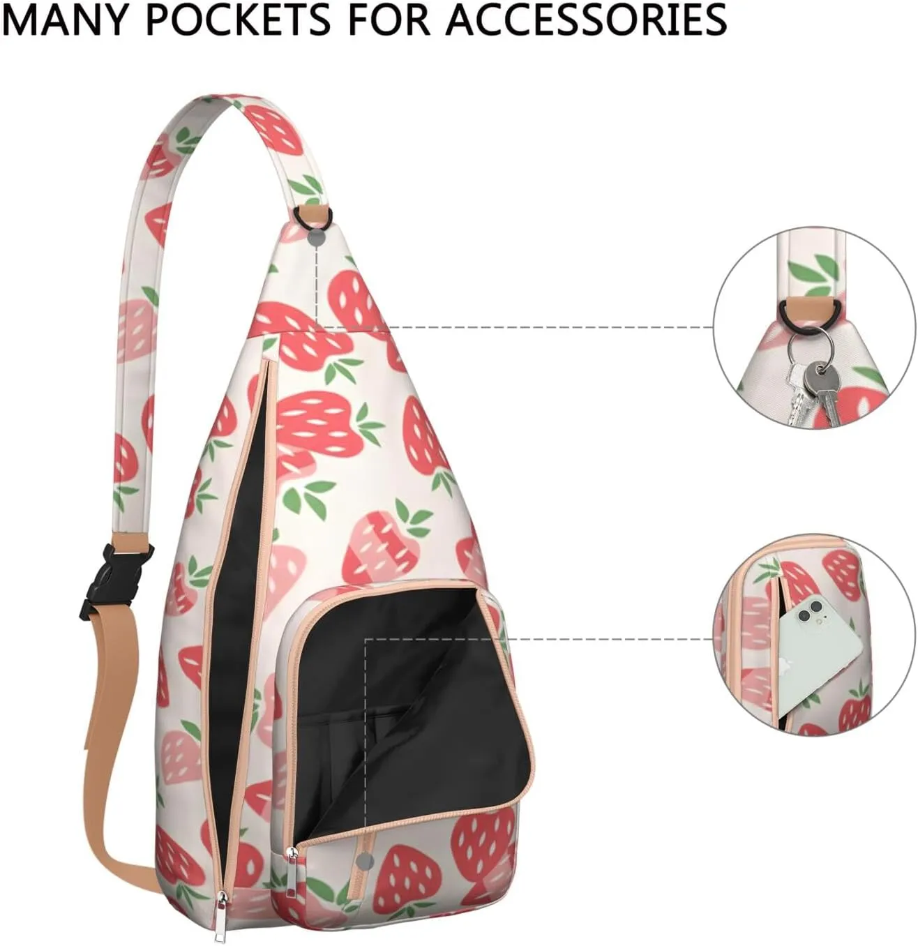 Shoulder Sling Crossbody Casual Chest Bag For Travel Sports Running,Backpack for Men & Women Lightweight Sports BagCrossbody Concealed Carry,Strawberry Shoulder Bag Waterproof Chest Bag