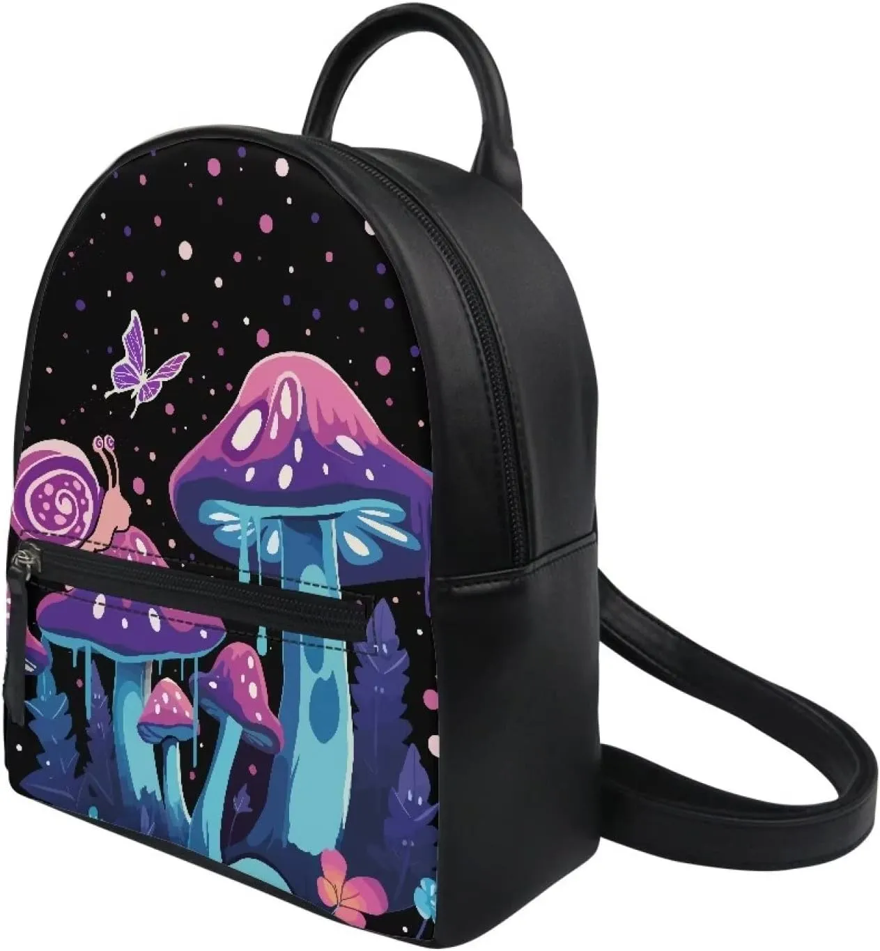 Showudesigns Butterfly Mushroom Backpack for Women Mini Backpack with Inner Pouch Cute Snail Purse Leather Rucksack Travel Daypack Teen Girls Gifts Galaxy
