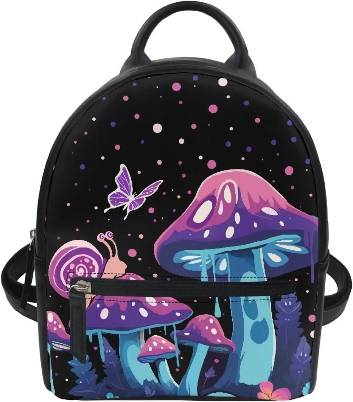 Showudesigns Butterfly Mushroom Backpack for Women Mini Backpack with Inner Pouch Cute Snail Purse Leather Rucksack Travel Daypack Teen Girls Gifts Galaxy