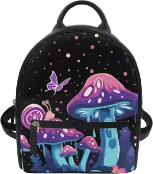 Showudesigns Butterfly Mushroom Backpack for Women Mini Backpack with Inner Pouch Cute Snail Purse Leather Rucksack Travel Daypack Teen Girls Gifts Galaxy
