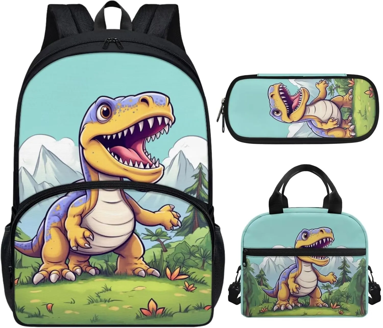 Showudesigns Cute Dinosaur Backpack and Lunch Bag Set for Girls 6-8 8-10 Boys Backpacks Elementary Primary School Bag Kids Bookbag 3Rd 4Th 5Th 6Th Grade Children Book Bags Small Pencil Case
