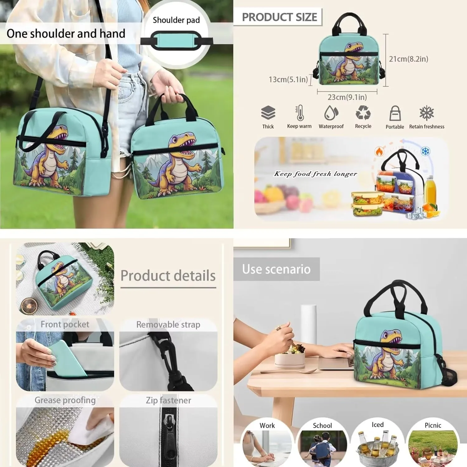 Showudesigns Cute Dinosaur Backpack and Lunch Bag Set for Girls 6-8 8-10 Boys Backpacks Elementary Primary School Bag Kids Bookbag 3Rd 4Th 5Th 6Th Grade Children Book Bags Small Pencil Case