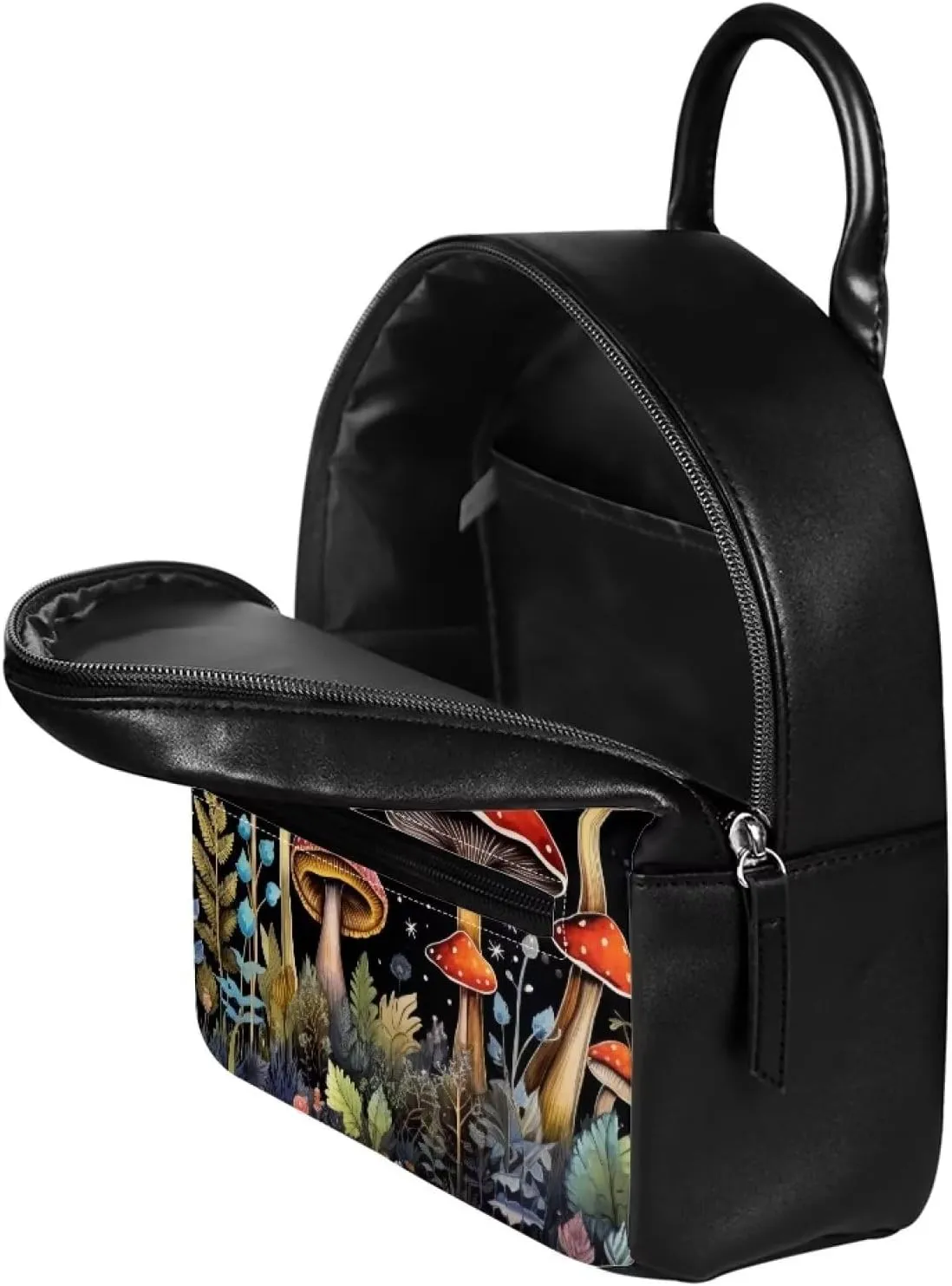 Showudesigns Mushroom Night Backpack Purse for Women Leather Shoulder Bags Casual Daypack Tote Bag for Teen Girls Rucksack for Work Hiking Travel Daily Use