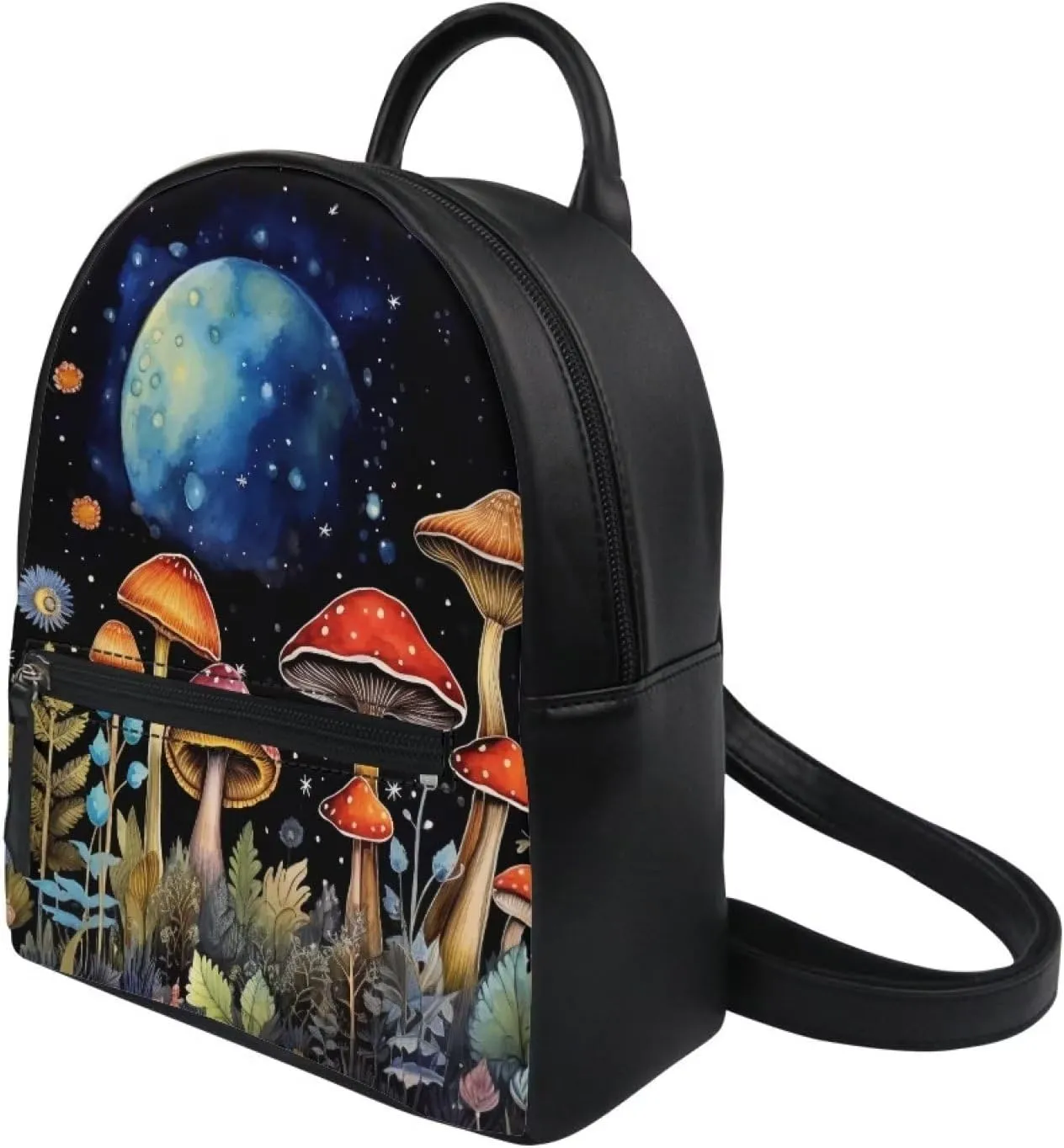 Showudesigns Mushroom Night Backpack Purse for Women Leather Shoulder Bags Casual Daypack Tote Bag for Teen Girls Rucksack for Work Hiking Travel Daily Use