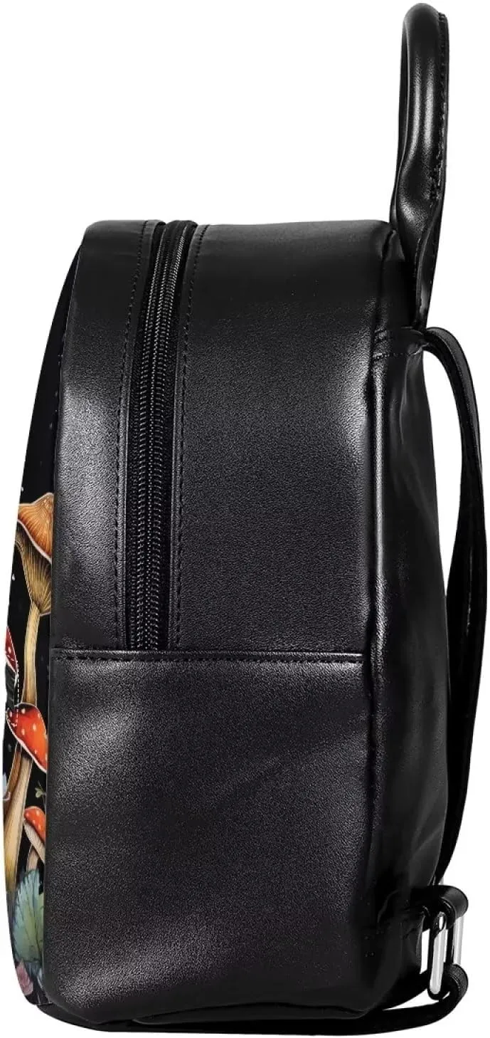 Showudesigns Mushroom Night Backpack Purse for Women Leather Shoulder Bags Casual Daypack Tote Bag for Teen Girls Rucksack for Work Hiking Travel Daily Use