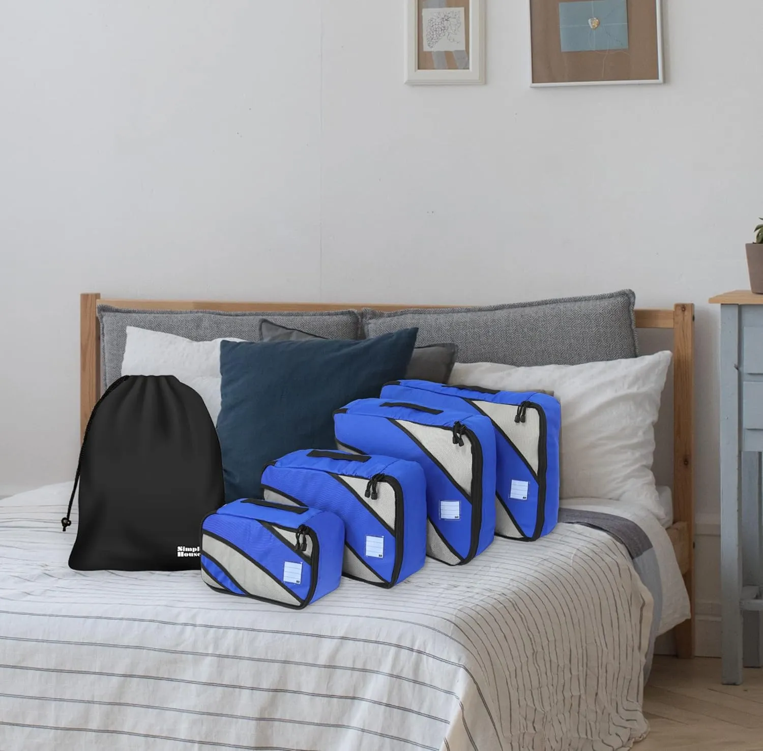 Simple Houseware 4 Set Packing Cube - Travel Organizers with Laundry Bag, Blue