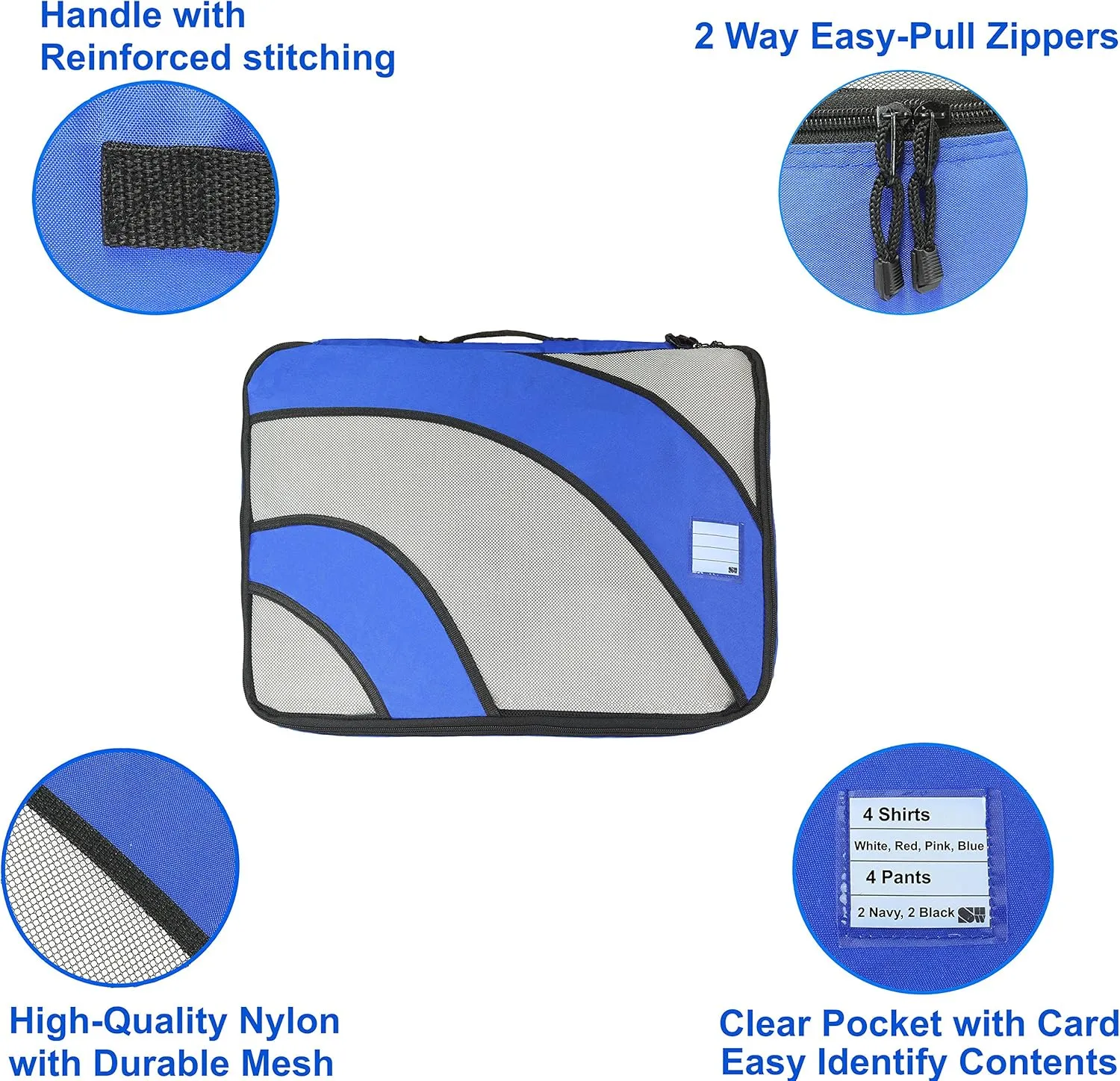 Simple Houseware 4 Set Packing Cube - Travel Organizers with Laundry Bag, Blue