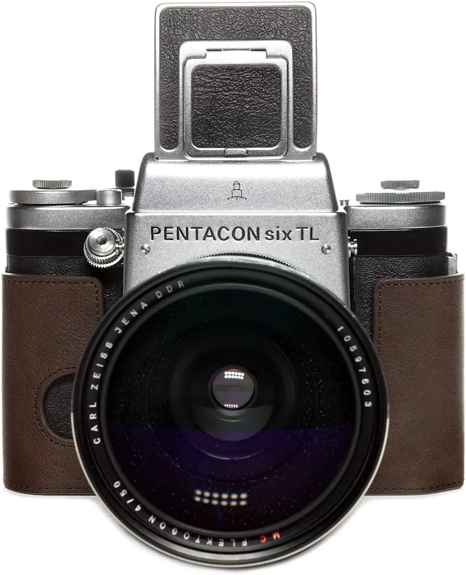 Six TL Case, BolinUS Handmade Genuine Real Leather Half Camera Case Bag Cover for Pentacon Six TL Camera (Coffee)