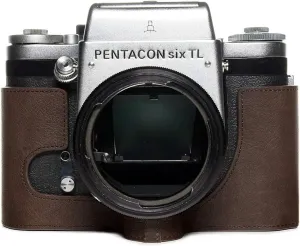 Six TL Case, BolinUS Handmade Genuine Real Leather Half Camera Case Bag Cover for Pentacon Six TL Camera (Coffee)