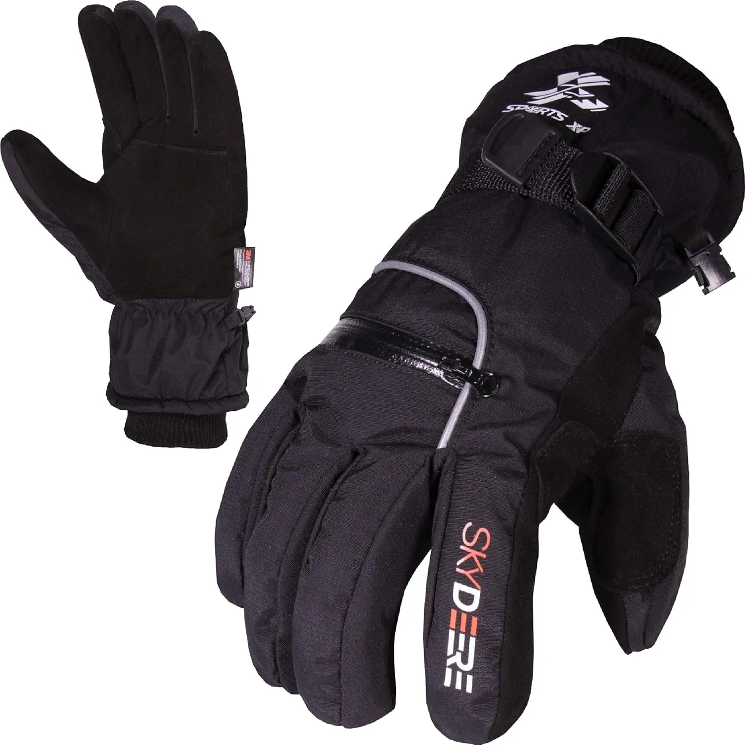 SKYDEER 100% Waterproof and Premium Deerskin Suede Leather Ski Gloves with 150G 3M Thinsulate Lining, Ultra Soft & Durable & Warm Cold Weather Gloves for Extreme Cold Condition (SD8650T)