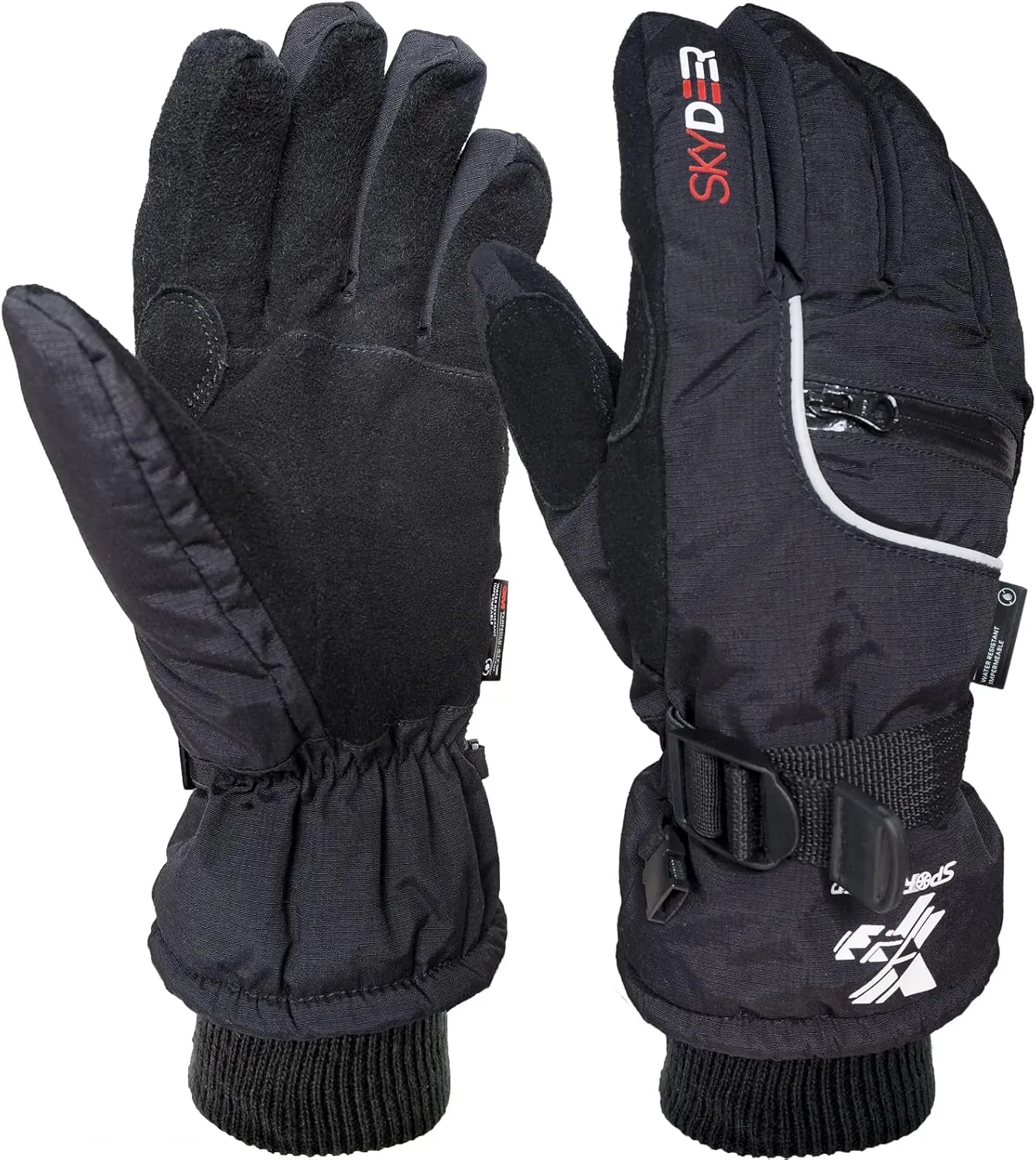 SKYDEER 100% Waterproof and Premium Deerskin Suede Leather Ski Gloves with 150G 3M Thinsulate Lining, Ultra Soft & Durable & Warm Cold Weather Gloves for Extreme Cold Condition (SD8650T)