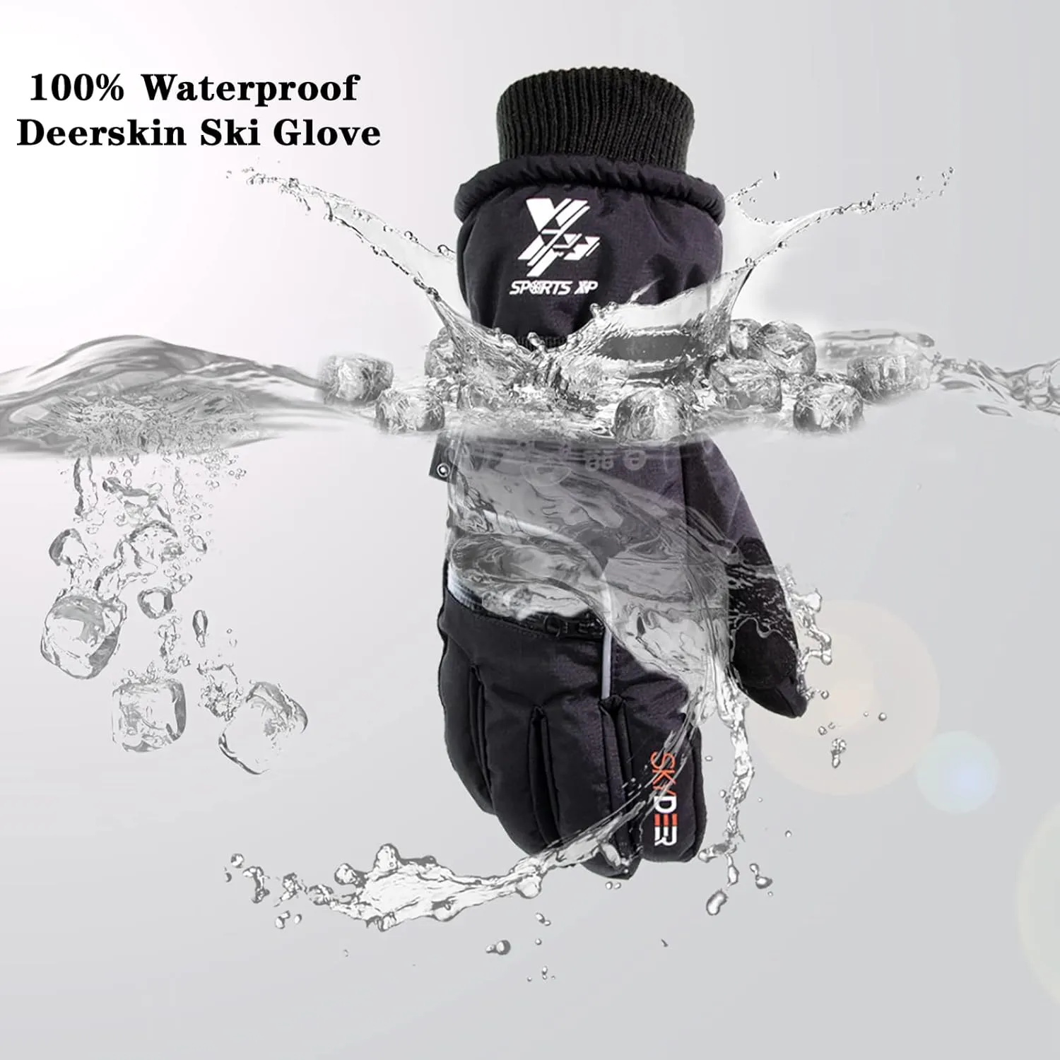 SKYDEER 100% Waterproof and Premium Deerskin Suede Leather Ski Gloves with 150G 3M Thinsulate Lining, Ultra Soft & Durable & Warm Cold Weather Gloves for Extreme Cold Condition (SD8650T)