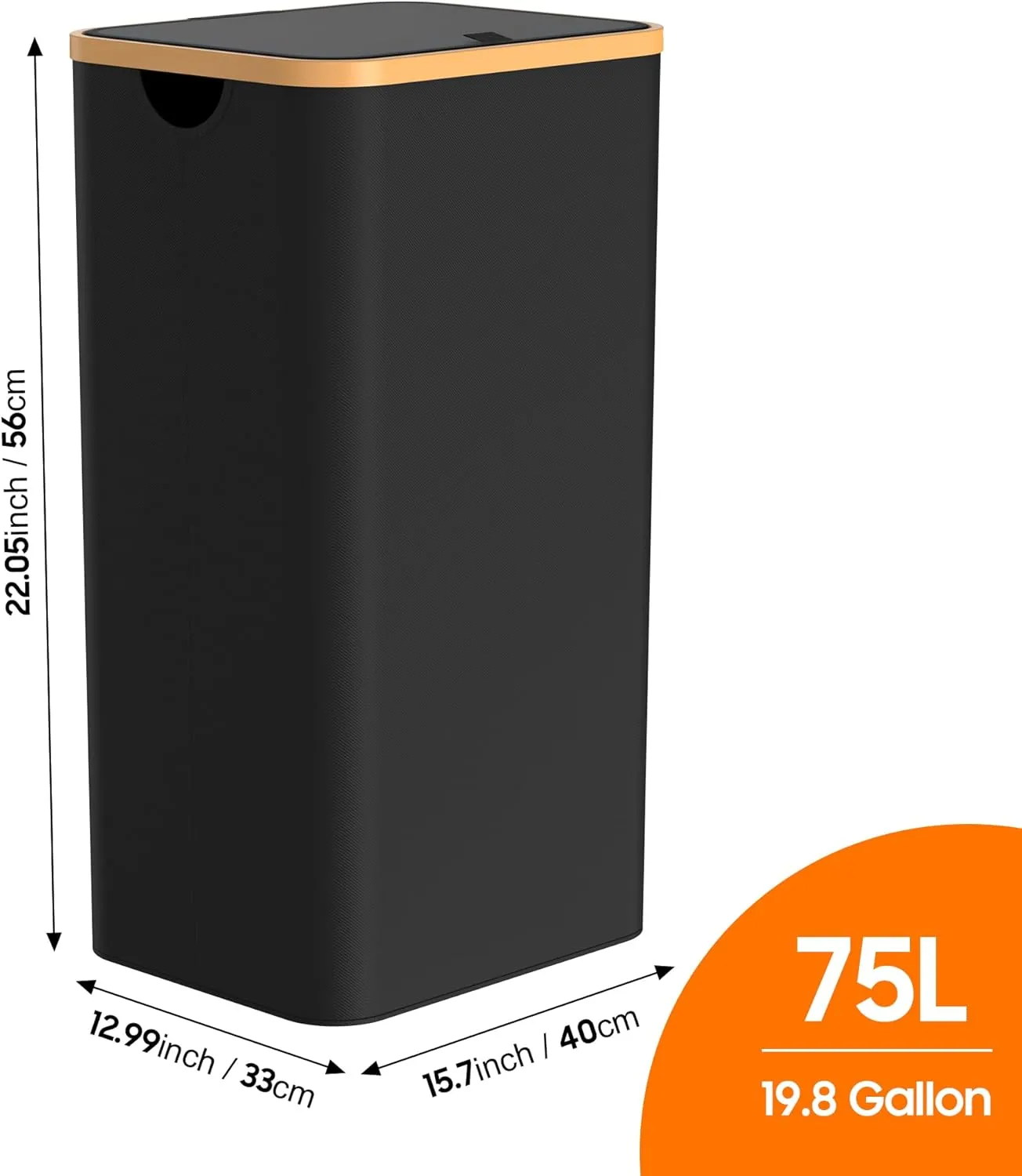 Slim Laundry Hamper with Lid,75L(19.8 Gallon) Black Narrow Laundry Basket with Removable Bag,Stylish Dirty Clothes Basket for Bathroom,Dorm,Bedroom and Laundry Room