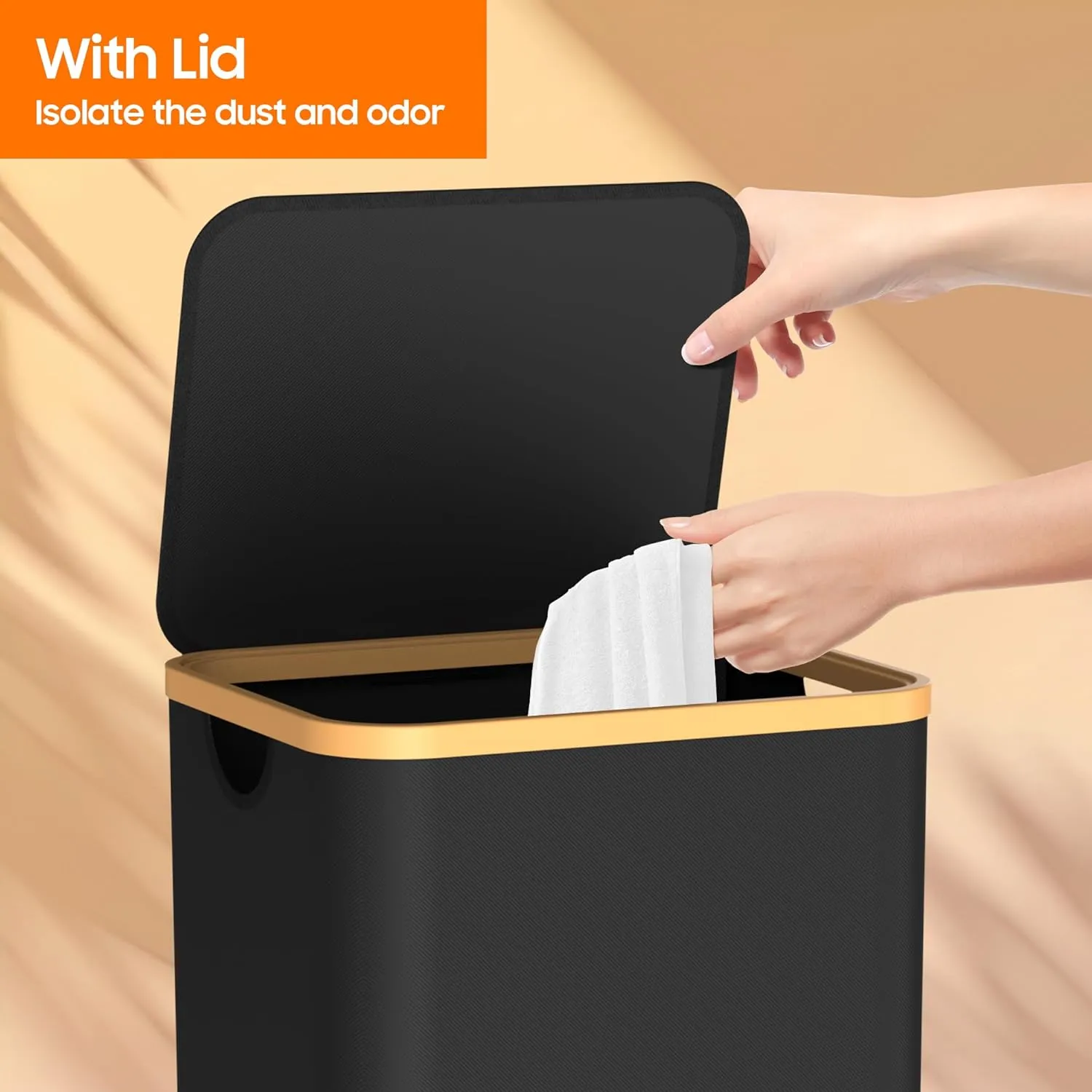 Slim Laundry Hamper with Lid,75L(19.8 Gallon) Black Narrow Laundry Basket with Removable Bag,Stylish Dirty Clothes Basket for Bathroom,Dorm,Bedroom and Laundry Room