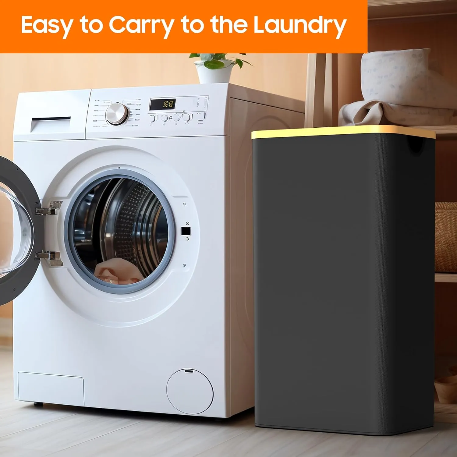 Slim Laundry Hamper with Lid,75L(19.8 Gallon) Black Narrow Laundry Basket with Removable Bag,Stylish Dirty Clothes Basket for Bathroom,Dorm,Bedroom and Laundry Room