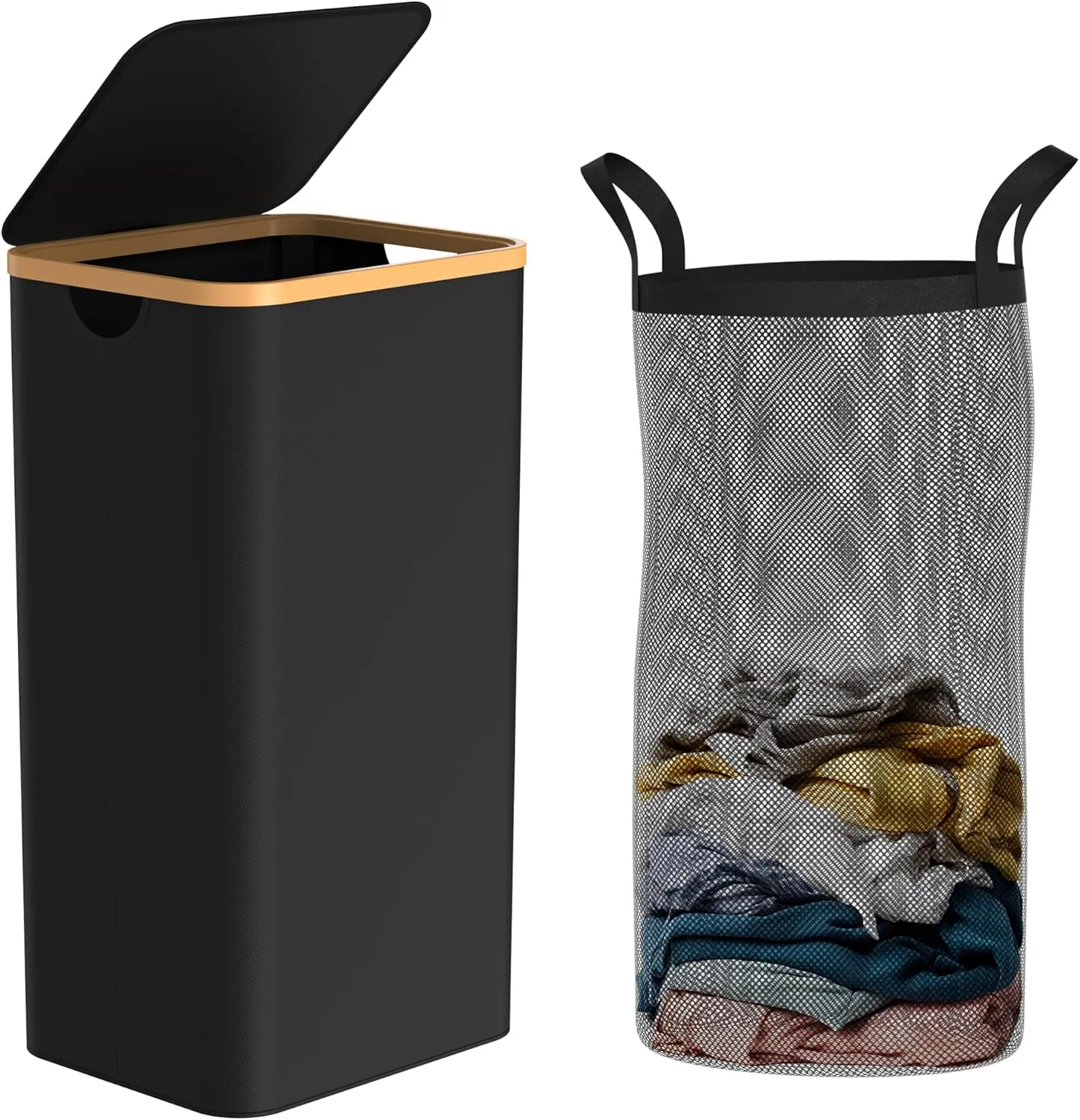 Slim Laundry Hamper with Lid,75L(19.8 Gallon) Black Narrow Laundry Basket with Removable Bag,Stylish Dirty Clothes Basket for Bathroom,Dorm,Bedroom and Laundry Room