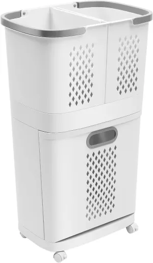 Slim Laundry Hamper with Wheels, Removable Rolling Laundry Baskets, Large Rolling Hampers for Laundry Room, Bedroom, Dormitory Storage