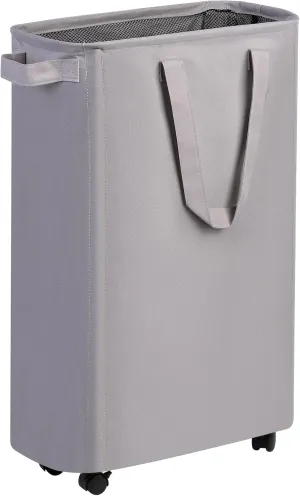 Slim Laundry Hamper with Wheels, Rolling Laundry Basket for Clothes, Small Laundry Basket for Bedroom, Dorm and Laundry Room, 48L (12.7 Gallons) Grey
