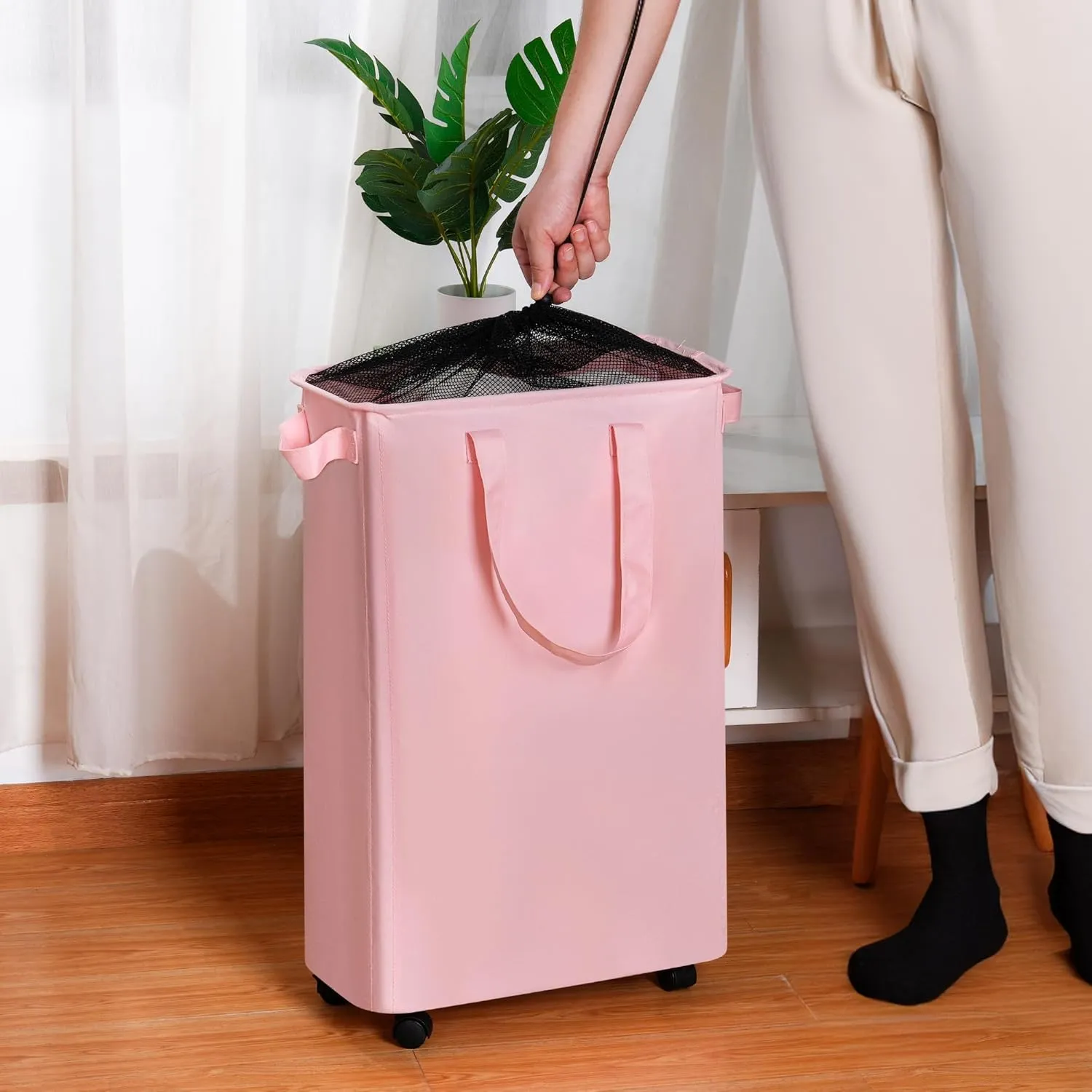 Slim Laundry Hamper with Wheels, Rolling Laundry Basket for Clothes, Small Laundry Basket for Bedroom, Dorm and Laundry Room, 48L (12.7 Gallons) Grey