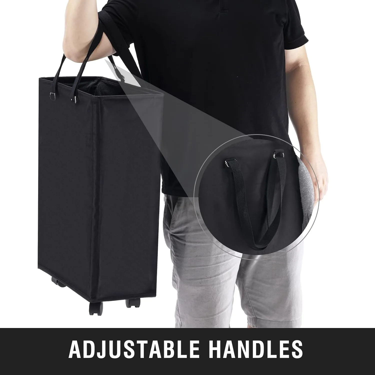 Slim Rolling Laundry Basket, Slim Laundry Hamper with Wheels and Adjustable Long Handles, 45L Small Laundry Baskets with Mesh Top, Narrow Dirty Clothes Hamper for Bedroom, Closet, and Bathroom - Black