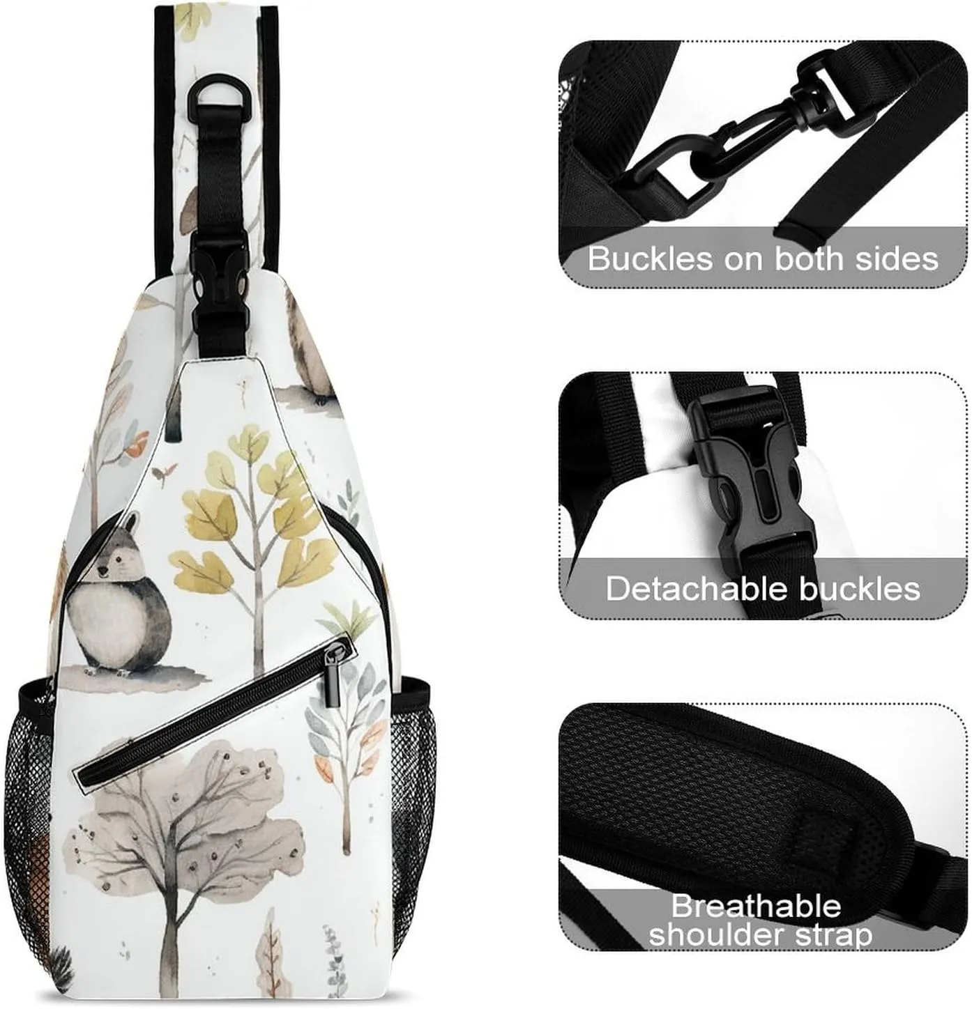 Small Crossbody Sling Backpack Forest Creatures Chest Bags for Traveling Chest Fashion Shoulder Bag