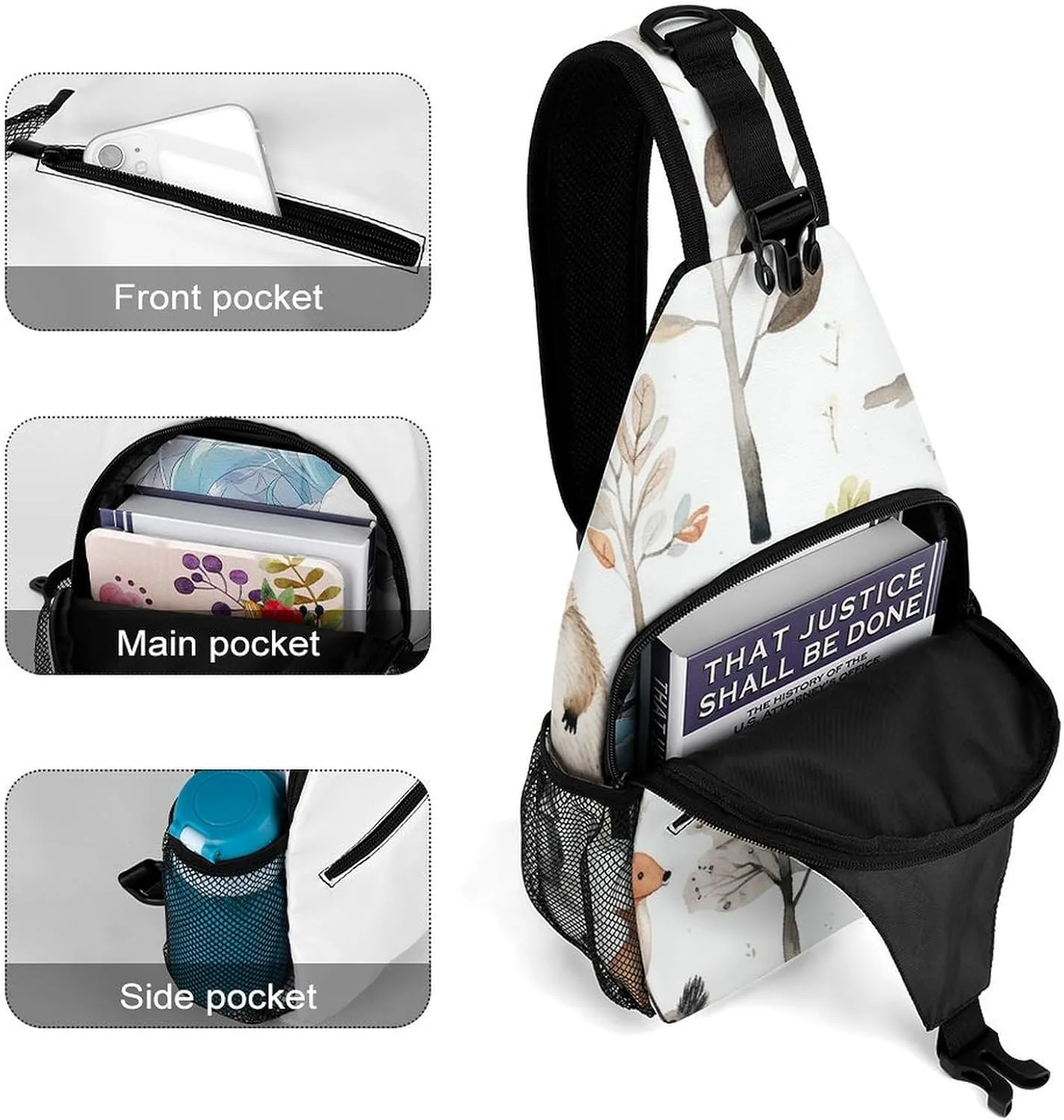 Small Crossbody Sling Backpack Forest Creatures Chest Bags for Traveling Chest Fashion Shoulder Bag