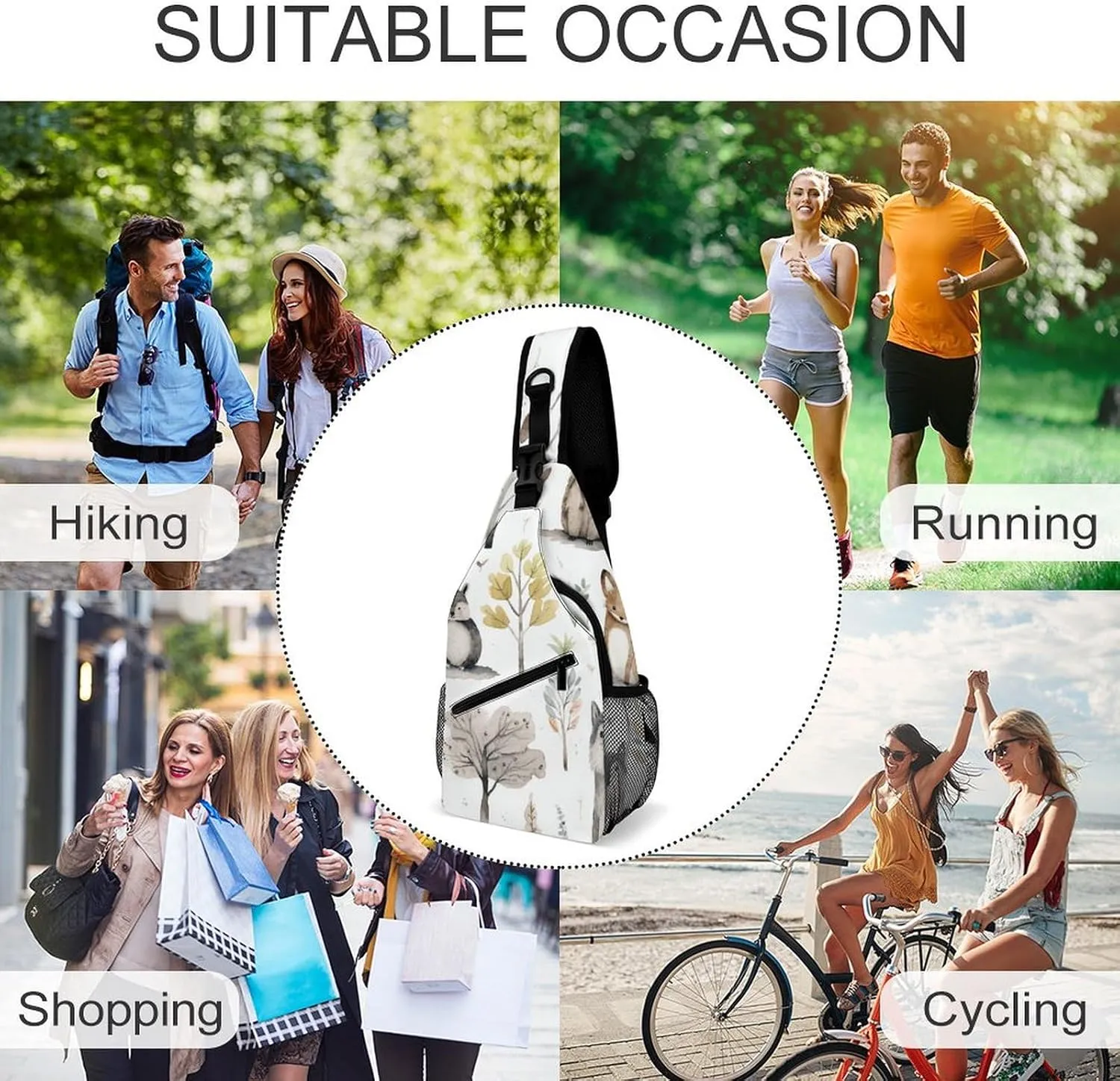Small Crossbody Sling Backpack Forest Creatures Chest Bags for Traveling Chest Fashion Shoulder Bag