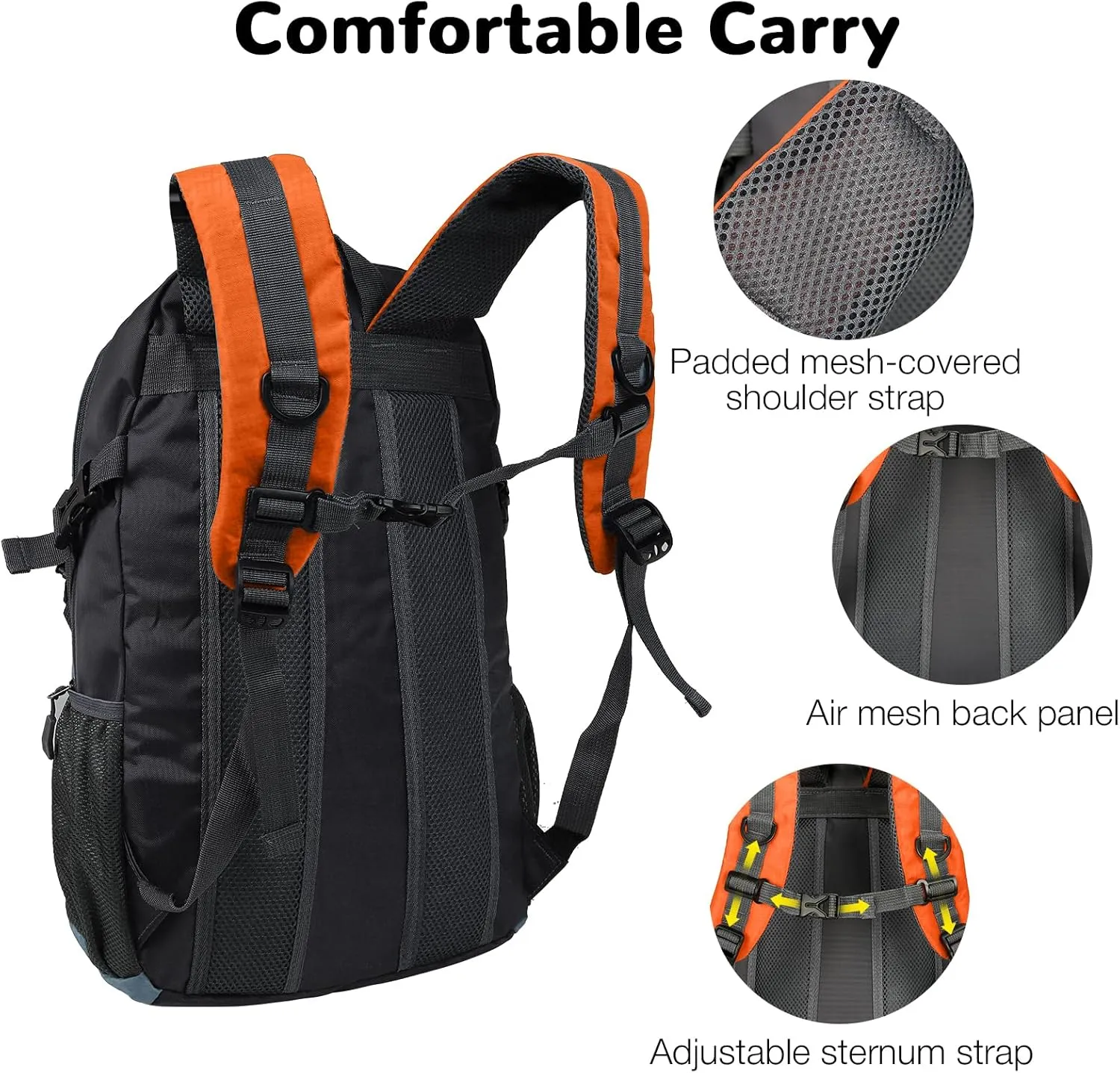 Small Hiking Backpack, 25L Hiking Bag, Lightweight Backpack, Waterproof Day Pack, Outdoor Daypack for Men Women, Orange