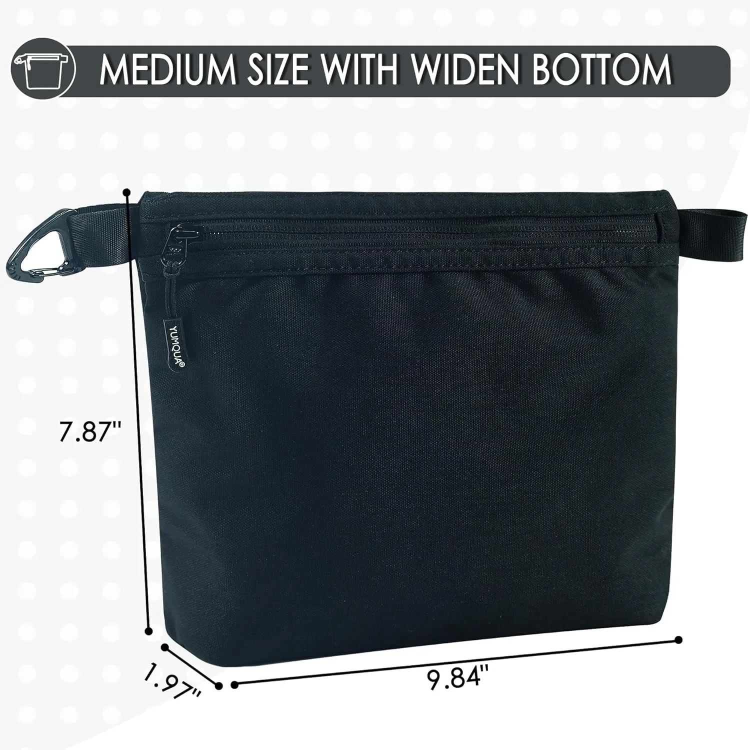 Small Pouch for Travel Essentials, Makeup Pouch Bag with Carabiner Clip on Backpack Dopp Kit Storage Organization for Toiletries, Cosmetics, Tech, Tools, Water Resistant 500D Nylon (Black)