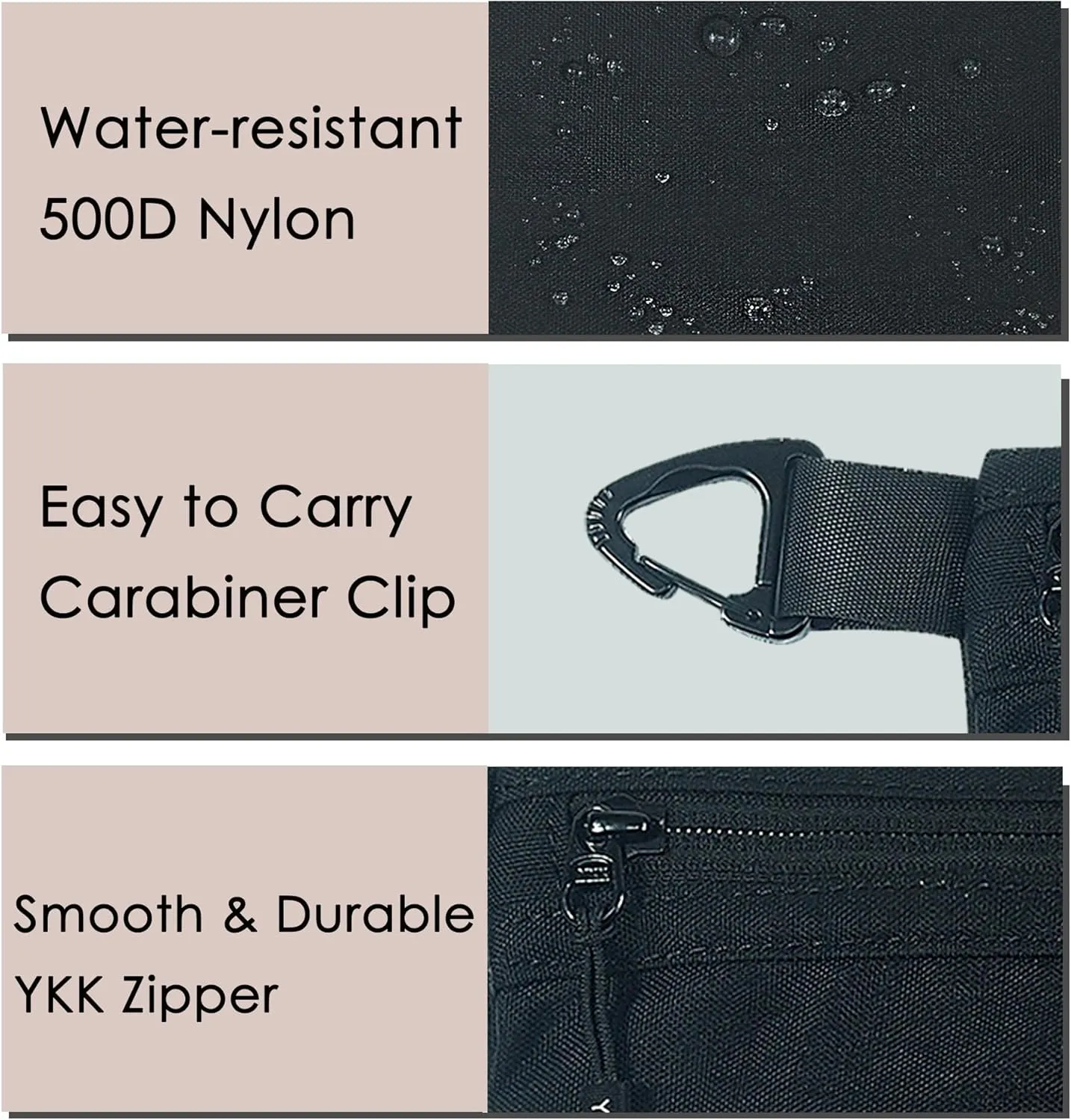 Small Pouch for Travel Essentials, Makeup Pouch Bag with Carabiner Clip on Backpack Dopp Kit Storage Organization for Toiletries, Cosmetics, Tech, Tools, Water Resistant 500D Nylon (Black)