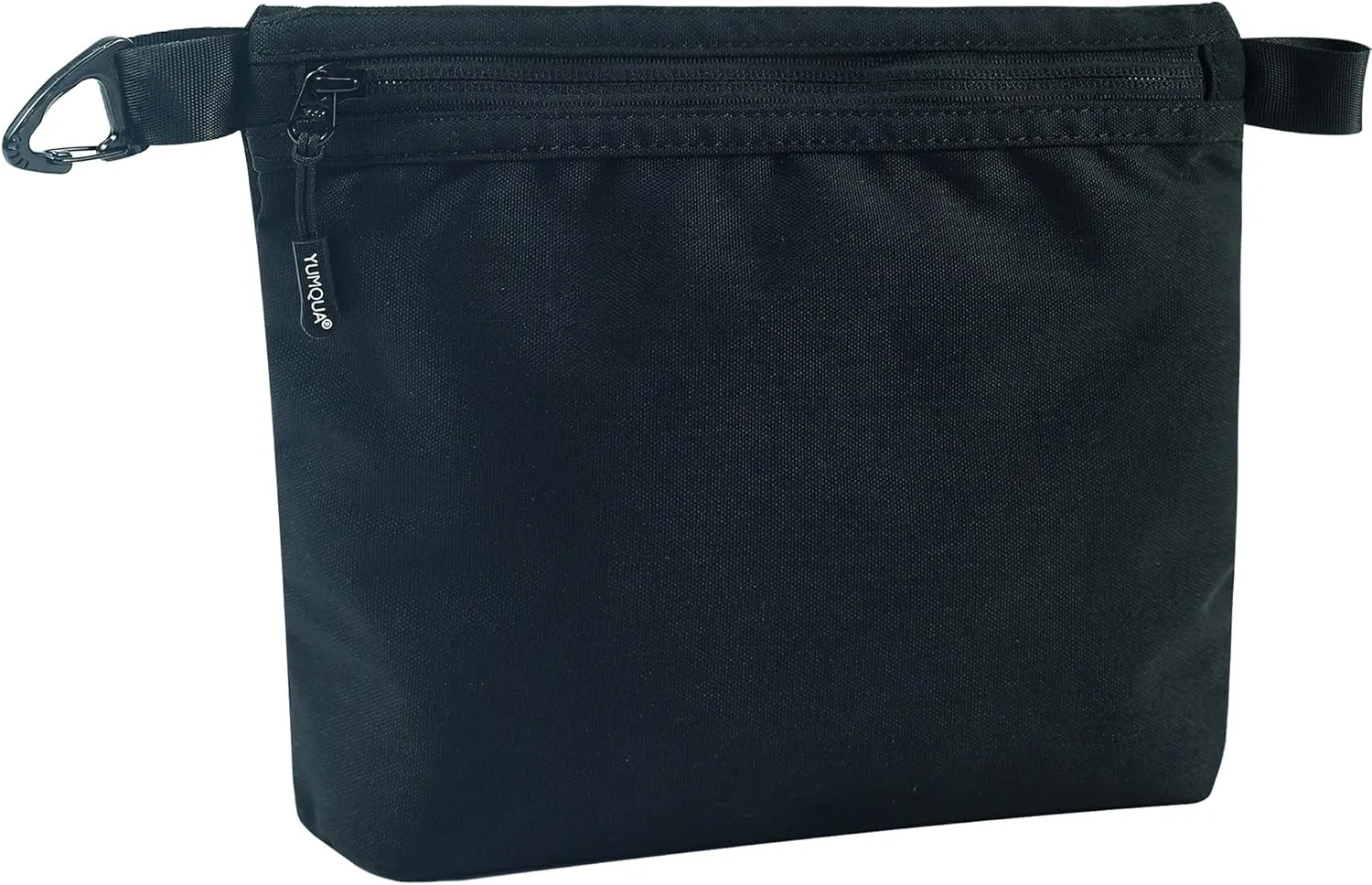 Small Pouch for Travel Essentials, Makeup Pouch Bag with Carabiner Clip on Backpack Dopp Kit Storage Organization for Toiletries, Cosmetics, Tech, Tools, Water Resistant 500D Nylon (Black)