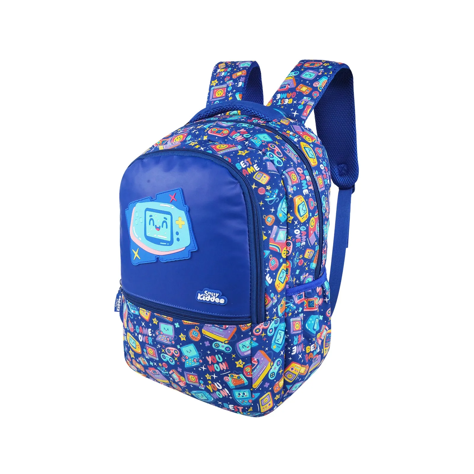 Smily Kiddos Gamer Backpack with SmilyTrack (16L) – Blue | Lightweight, Durable & Trackable School Bag for Kids (41 x 30 x 13 cm)