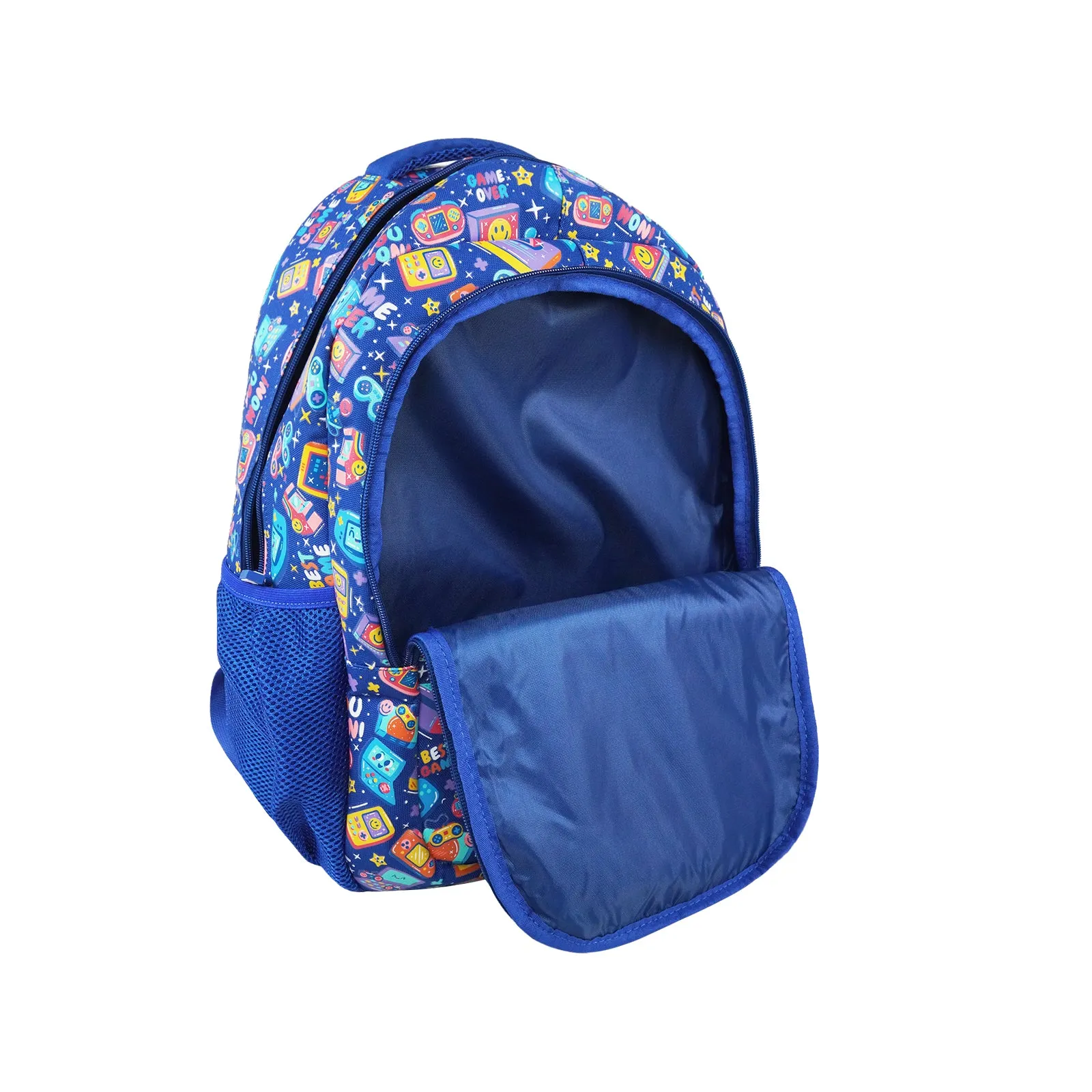 Smily Kiddos Gamer Backpack with SmilyTrack (16L) – Blue | Lightweight, Durable & Trackable School Bag for Kids (41 x 30 x 13 cm)