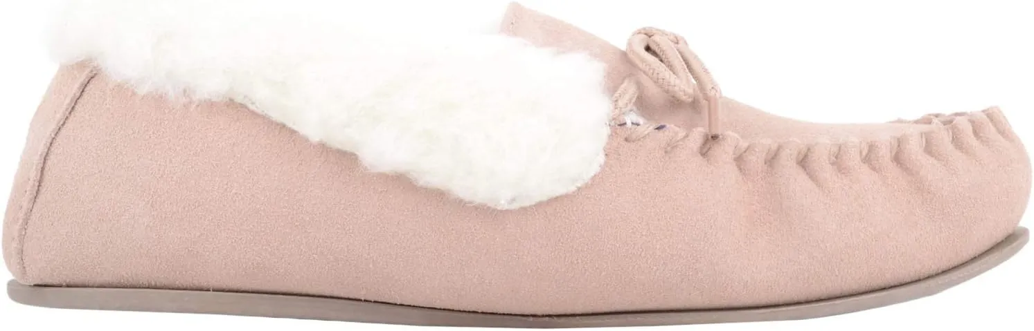 SNUGRUGS Womens Dark Brown Wool Lined Moccasin Slippers with Rubber Sole.