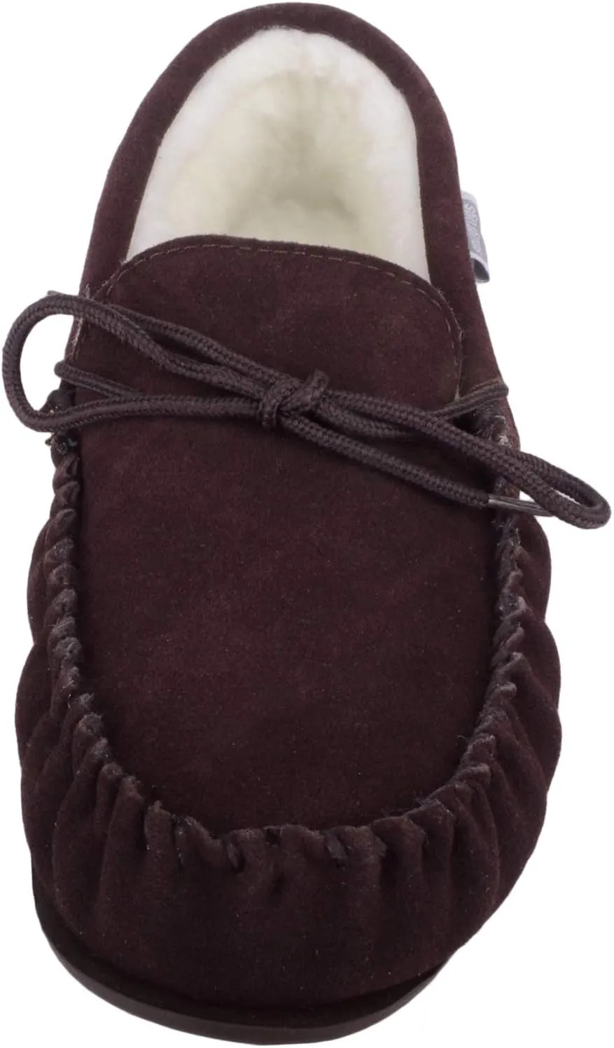 SNUGRUGS Womens Dark Brown Wool Lined Moccasin Slippers with Rubber Sole.