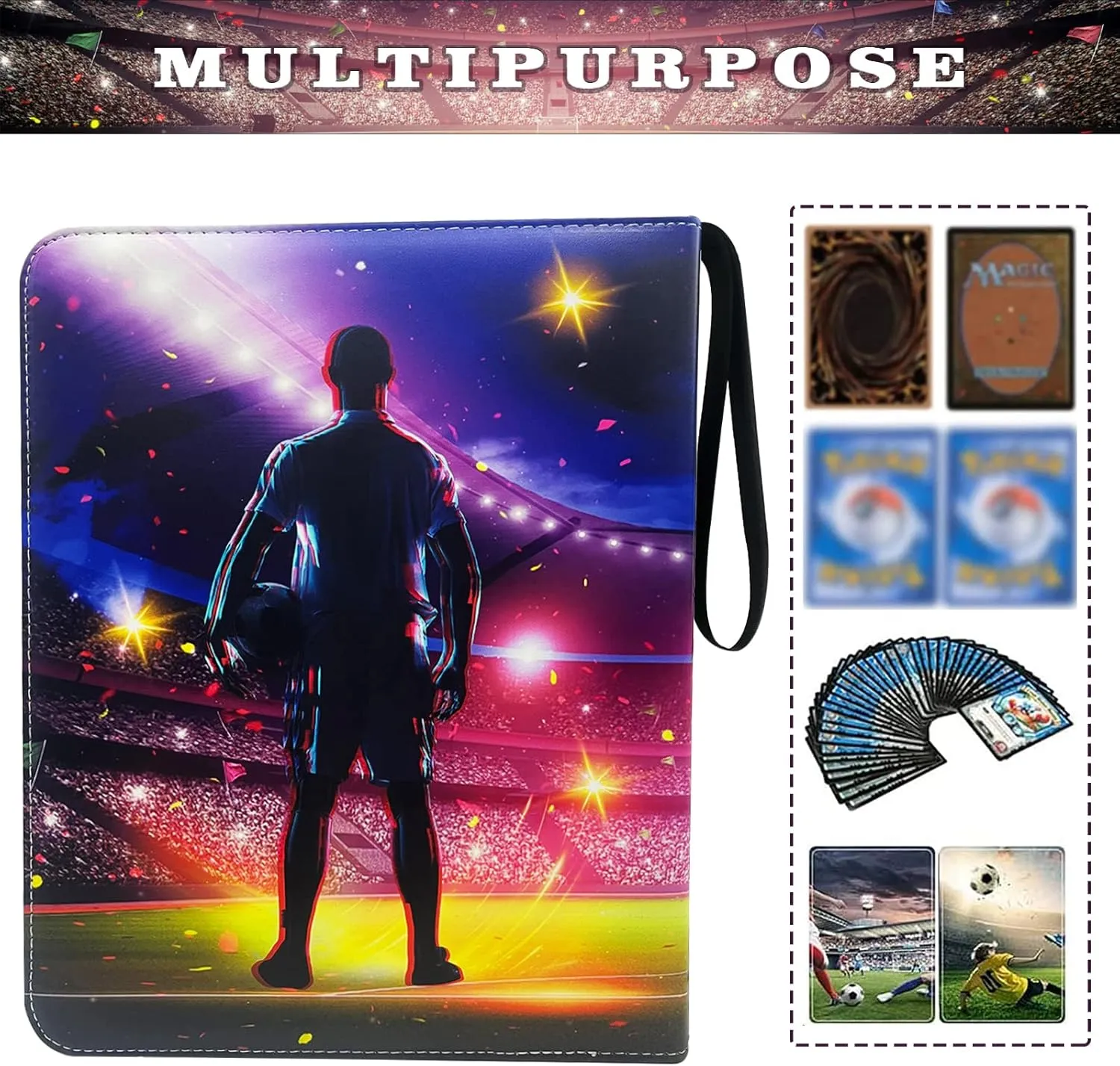 Soccer Card Binder 9 Pocket, Trading Card Binder with Sleeves, Sports Card Binder Collectible Trading Card Albums Fits 900 Cards with 50 Removable Sleeves