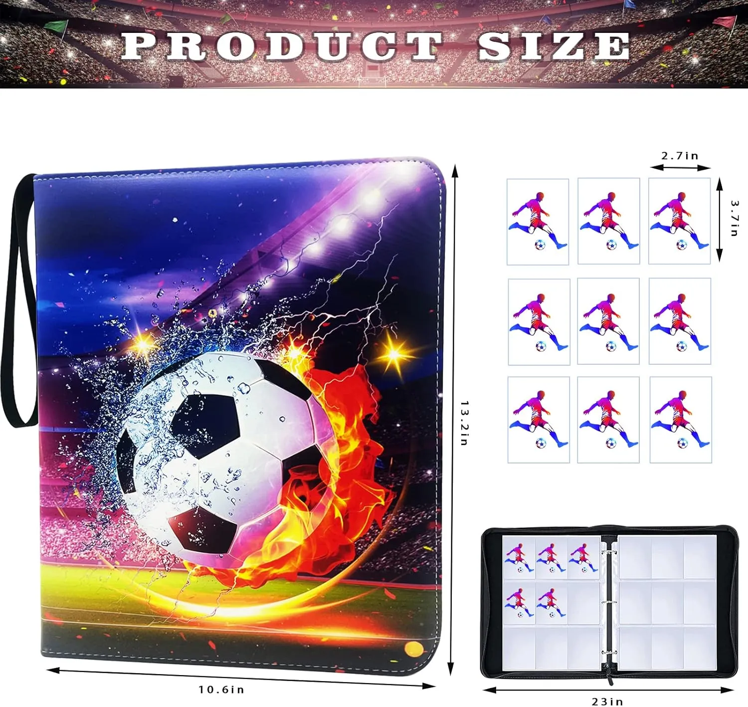 Soccer Card Binder 9 Pocket, Trading Card Binder with Sleeves, Sports Card Binder Collectible Trading Card Albums Fits 900 Cards with 50 Removable Sleeves
