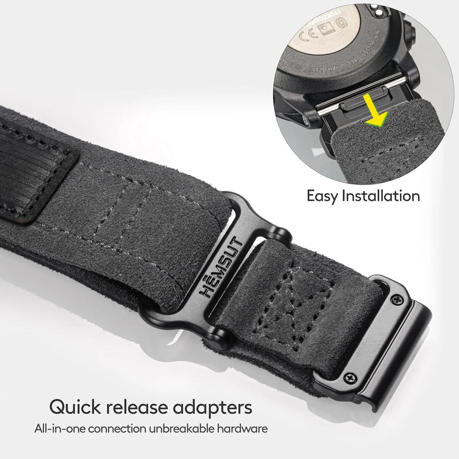 Soft Suede Leather Watch Band, 20mm Military Strap Compatible with Garmin Fenix 8 43mm /7S/7S Pro/6S/6S Pro/6S Sapphire/5S/5S Plus/5S Sapphire, Instinct 2S, Descent MK1S/2S, D2 Delta S, Approach S70-42mm
