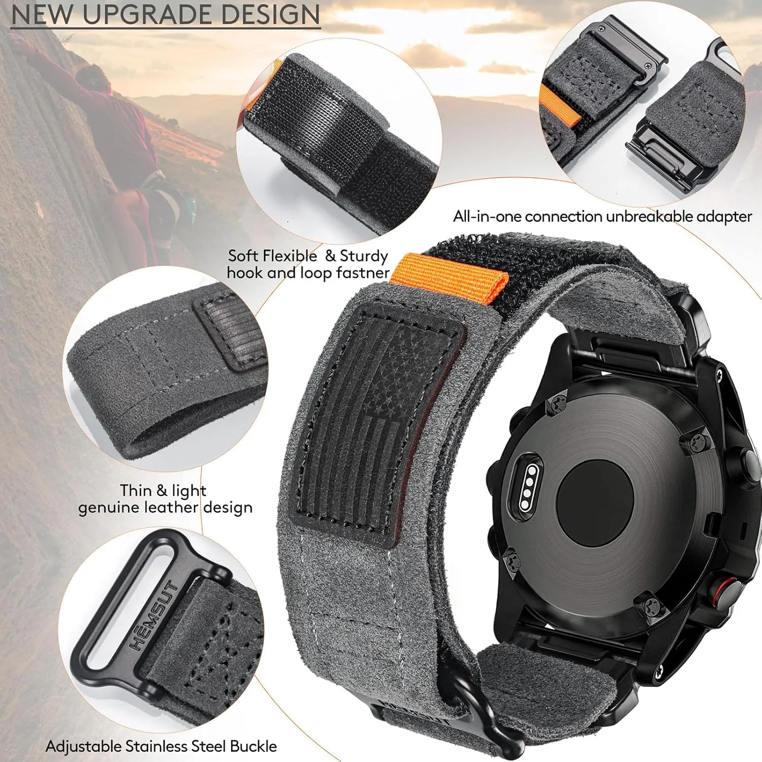 Soft Suede Leather Watch Band, 20mm Military Strap Compatible with Garmin Fenix 8 43mm /7S/7S Pro/6S/6S Pro/6S Sapphire/5S/5S Plus/5S Sapphire, Instinct 2S, Descent MK1S/2S, D2 Delta S, Approach S70-42mm