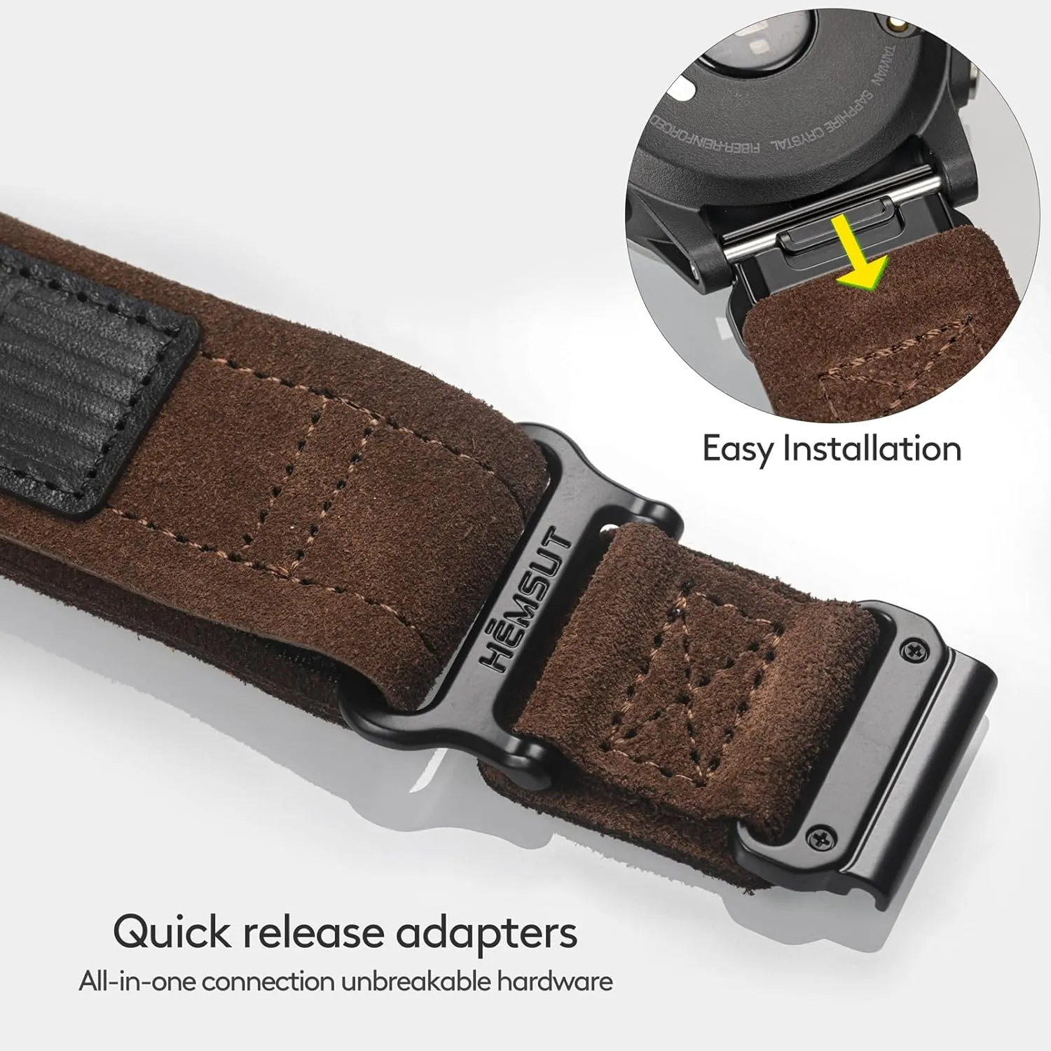 Soft Suede Leather Watch Band, 26mm Military Strap Compatible with Garmin Instinct 3 50mm/Fenix 8 51mm/7X/7X Pro/6X/6X Pro/5X/5X Plus, Tactix 7 Pro/ Delta, Quatix 6X/5X, Descent MK1/MK2, Instinct 2X, Foretrex 601/701, Enduro /Enduro 2/ Enduro 3, D2