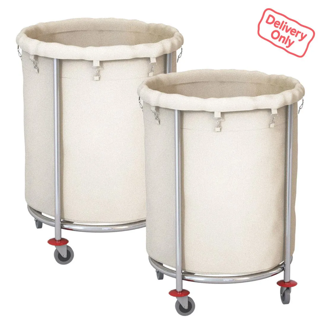SOGA 2X Stainless Steel Commercial Round Soiled Linen Laundry Trolley Cart with Wheels White