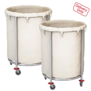 SOGA 2X Stainless Steel Commercial Round Soiled Linen Laundry Trolley Cart with Wheels White