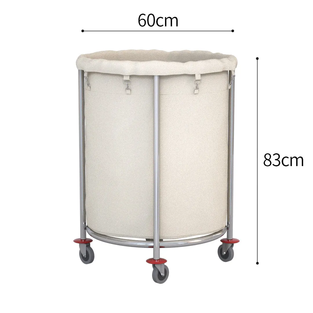 SOGA 2X Stainless Steel Commercial Round Soiled Linen Laundry Trolley Cart with Wheels White